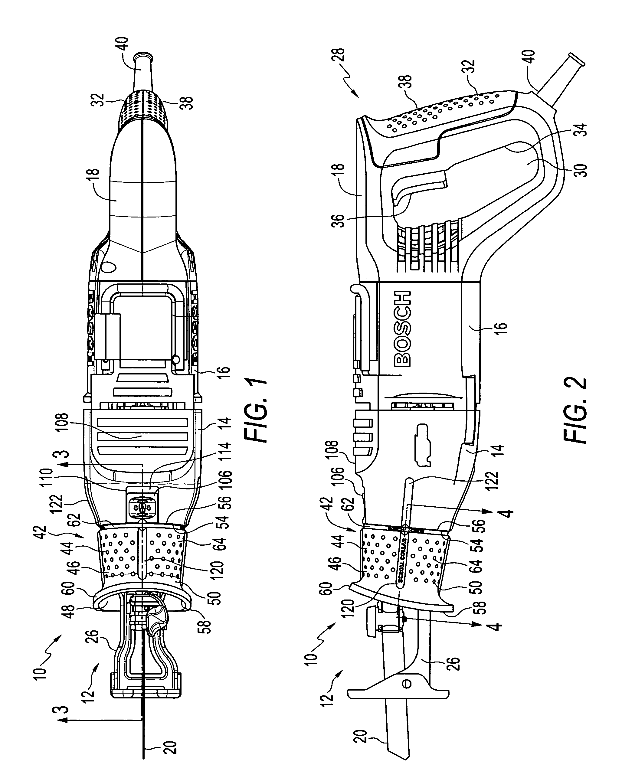 Scroll collar for reciprocating saw