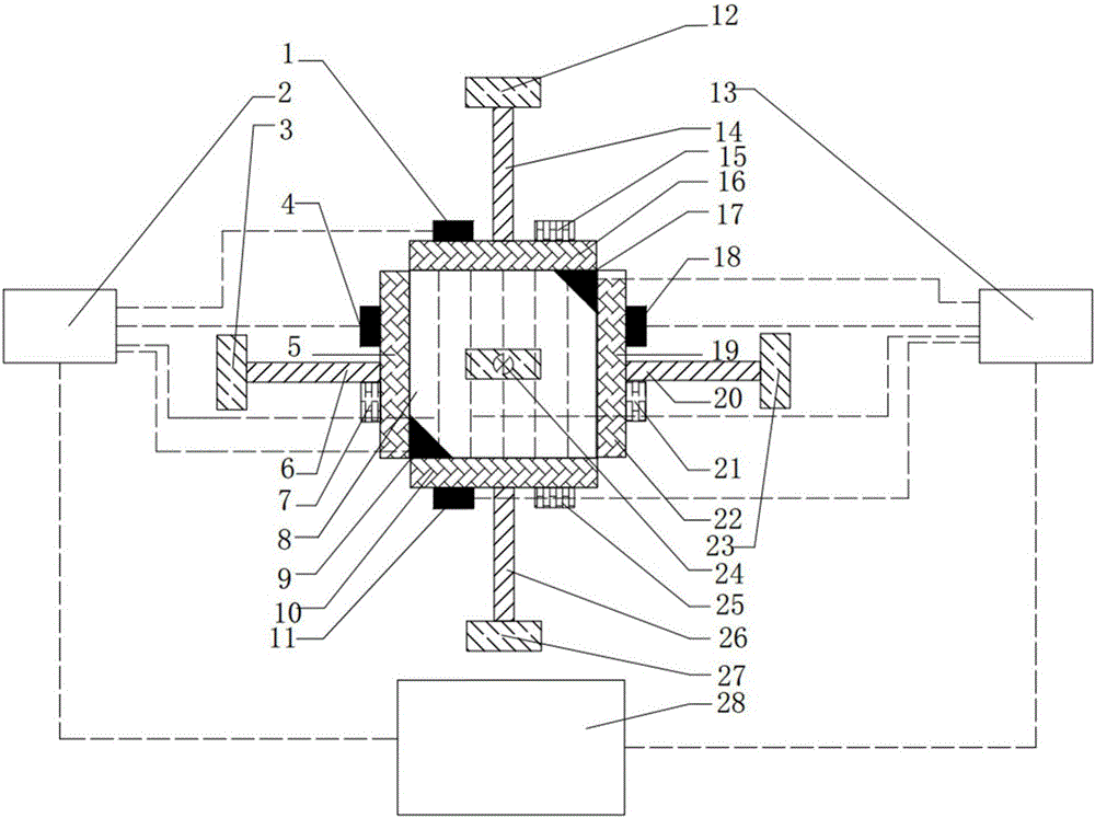 Testing device for anisotropism of shale in true-triaxial condition and testing method of testing device