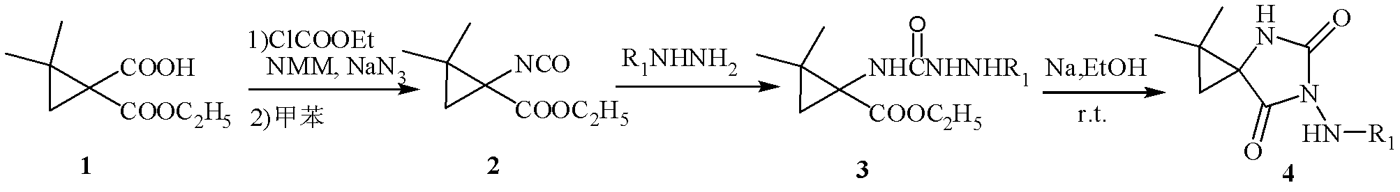 N-3-arylamine-5-cyclopropane spirohydantoin and preparation method and application thereof