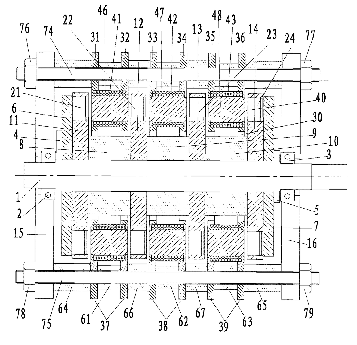 Permanent magnet laminated motor with axial spacer ring vents