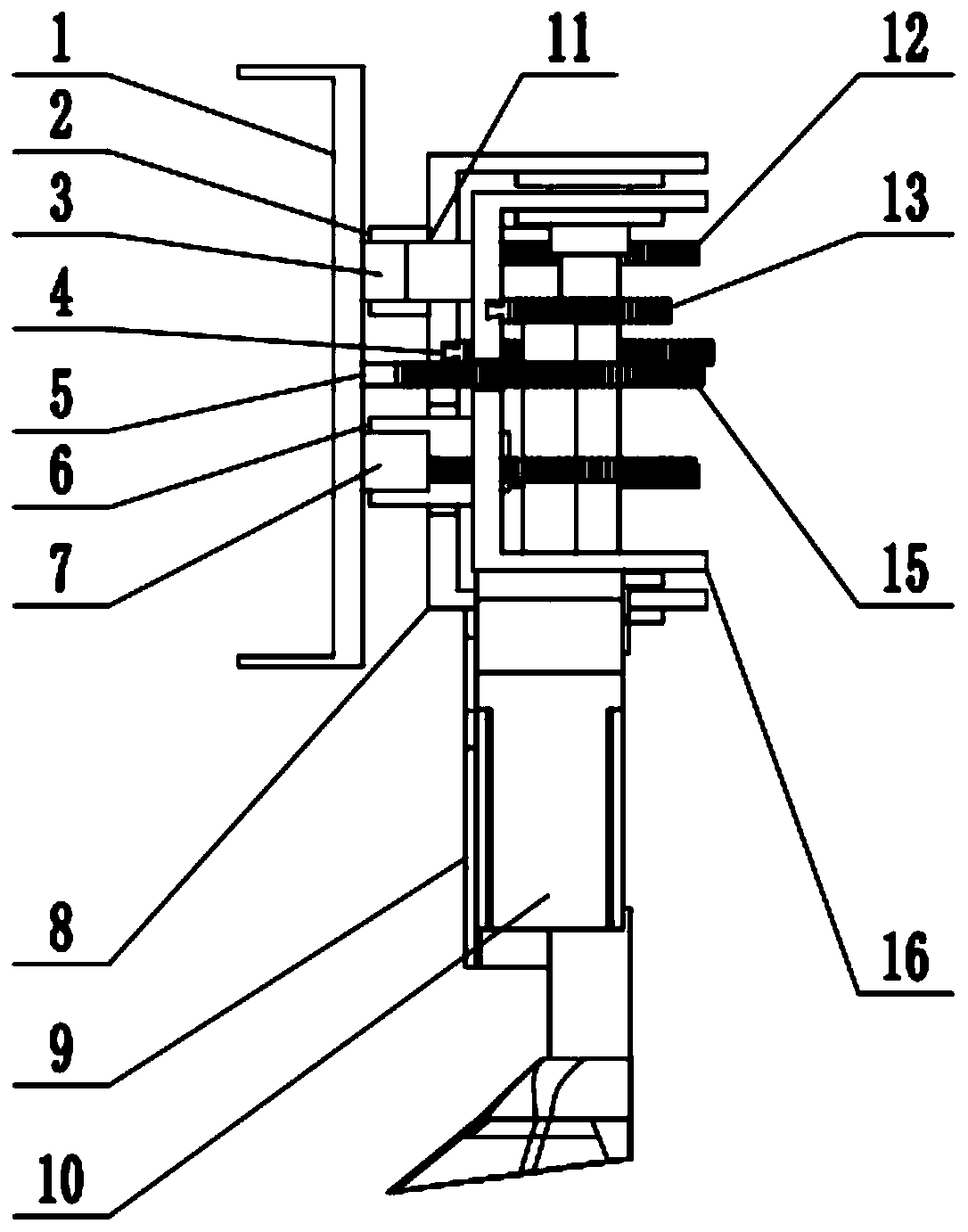 Self-adaptive stubble avoidance and ditching device for no-tillage planter in opposite rows of wheat