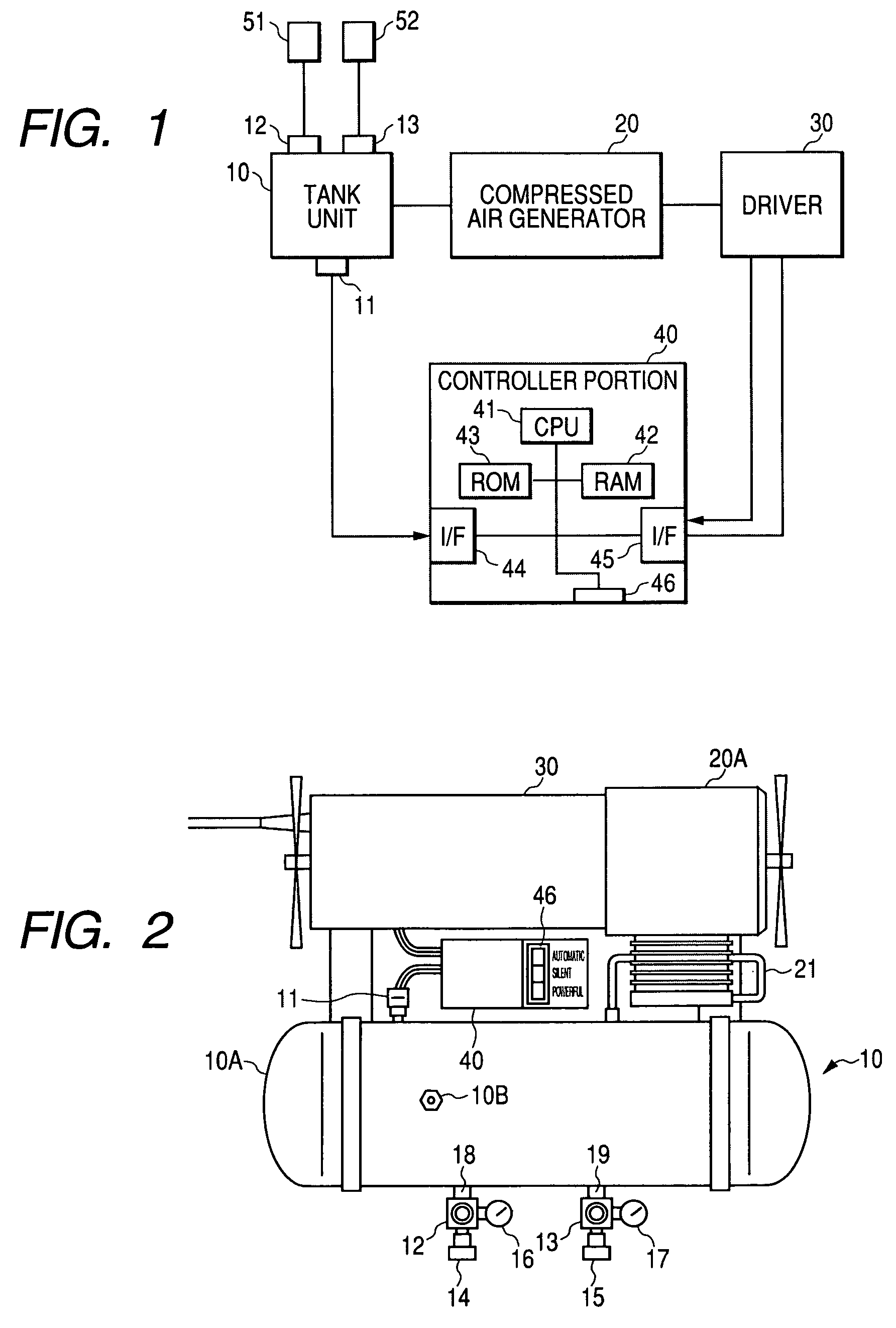 Air compressor having a controller for a variable speed motor and a compressed air tank