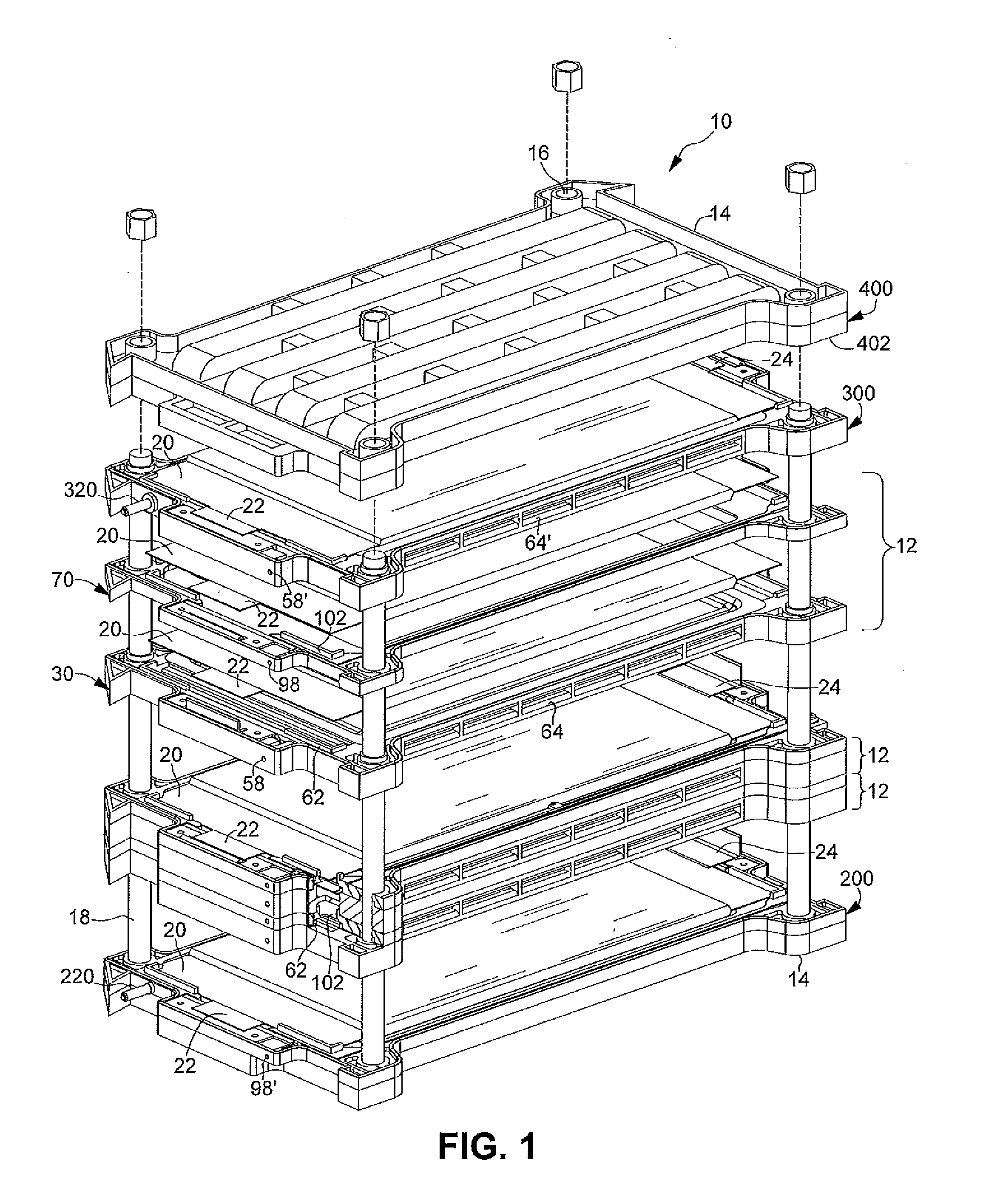 Repeating frame battery with joining of cell tabs via welded-on male and female slip-fit connectors