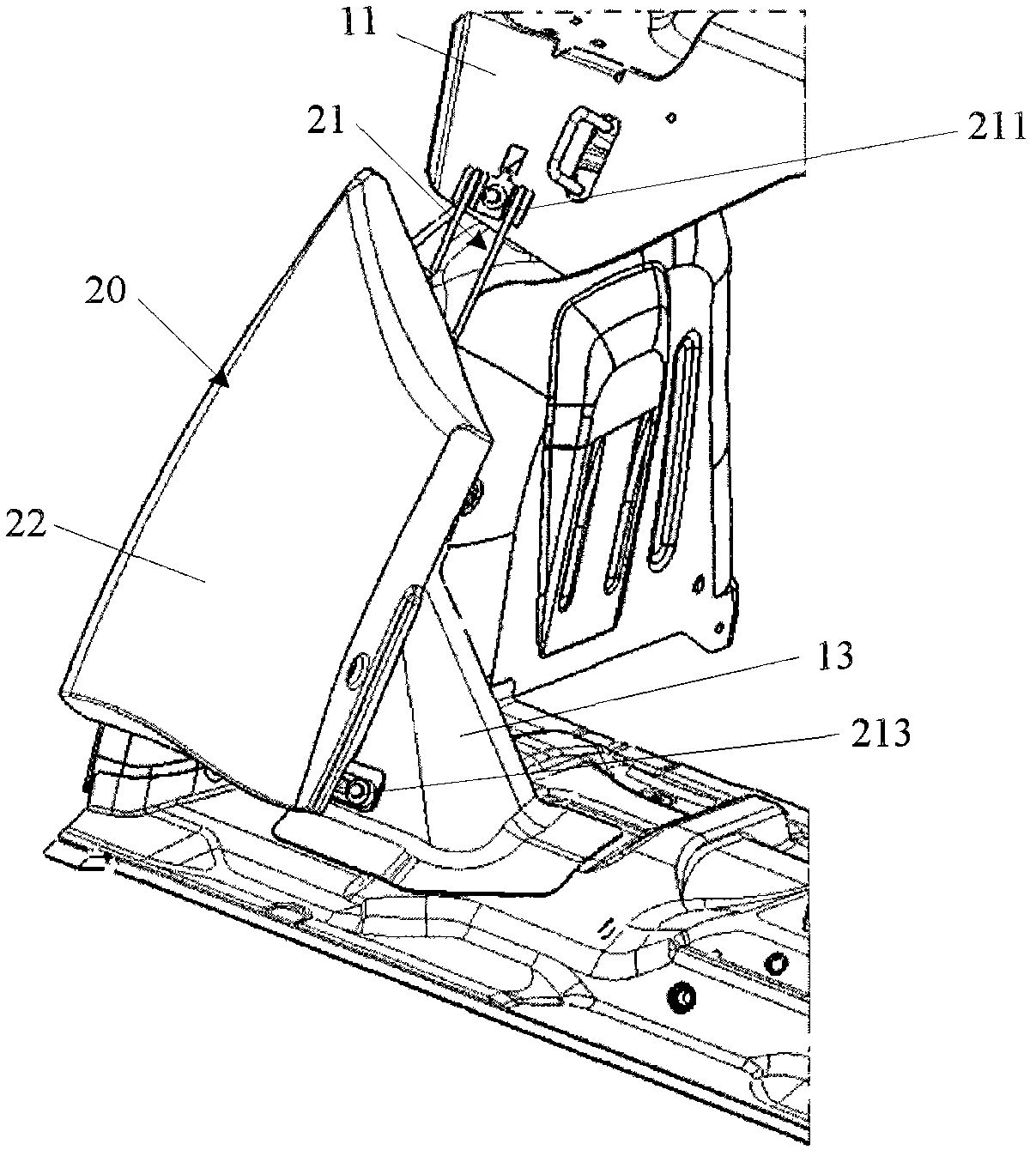 Back row seat flank assembly mounted on moulded vehicle body