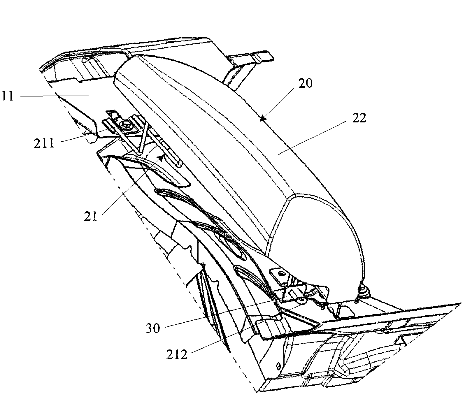 Back row seat flank assembly mounted on moulded vehicle body