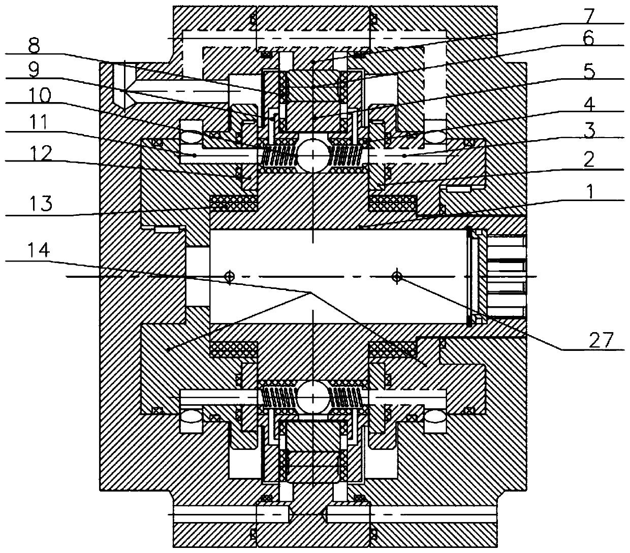 A low-speed and high-torque hydraulic motor with two-end plate flow distribution