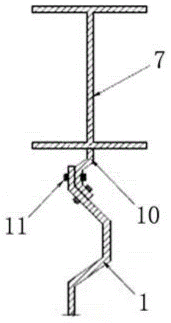 Energy-dissipating shear wall structure with beams through corrugated steel plates