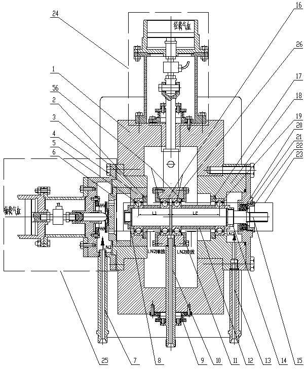 Test device and test method for fatigue life of bearing with ultra-low temperature and high DN value