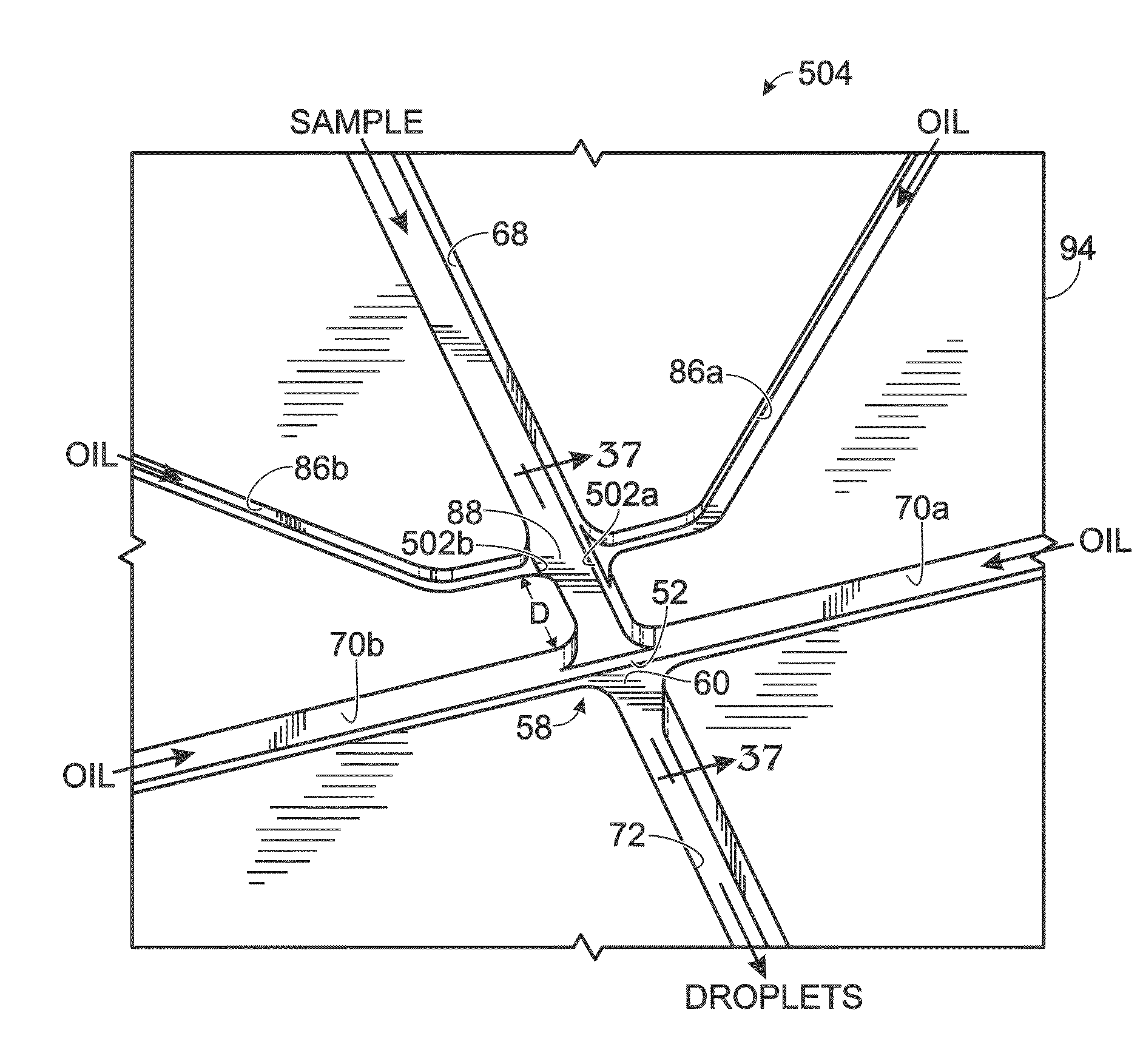 Droplet generation system with features for sample positioning