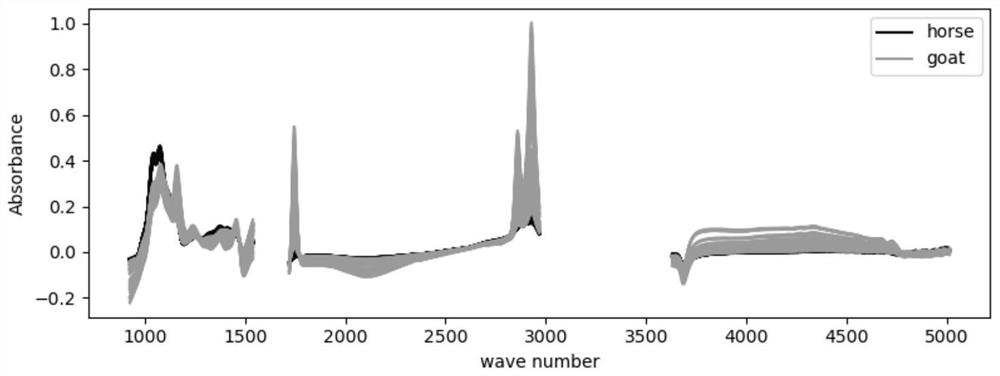 Method for quickly identifying goat milk and mare milk