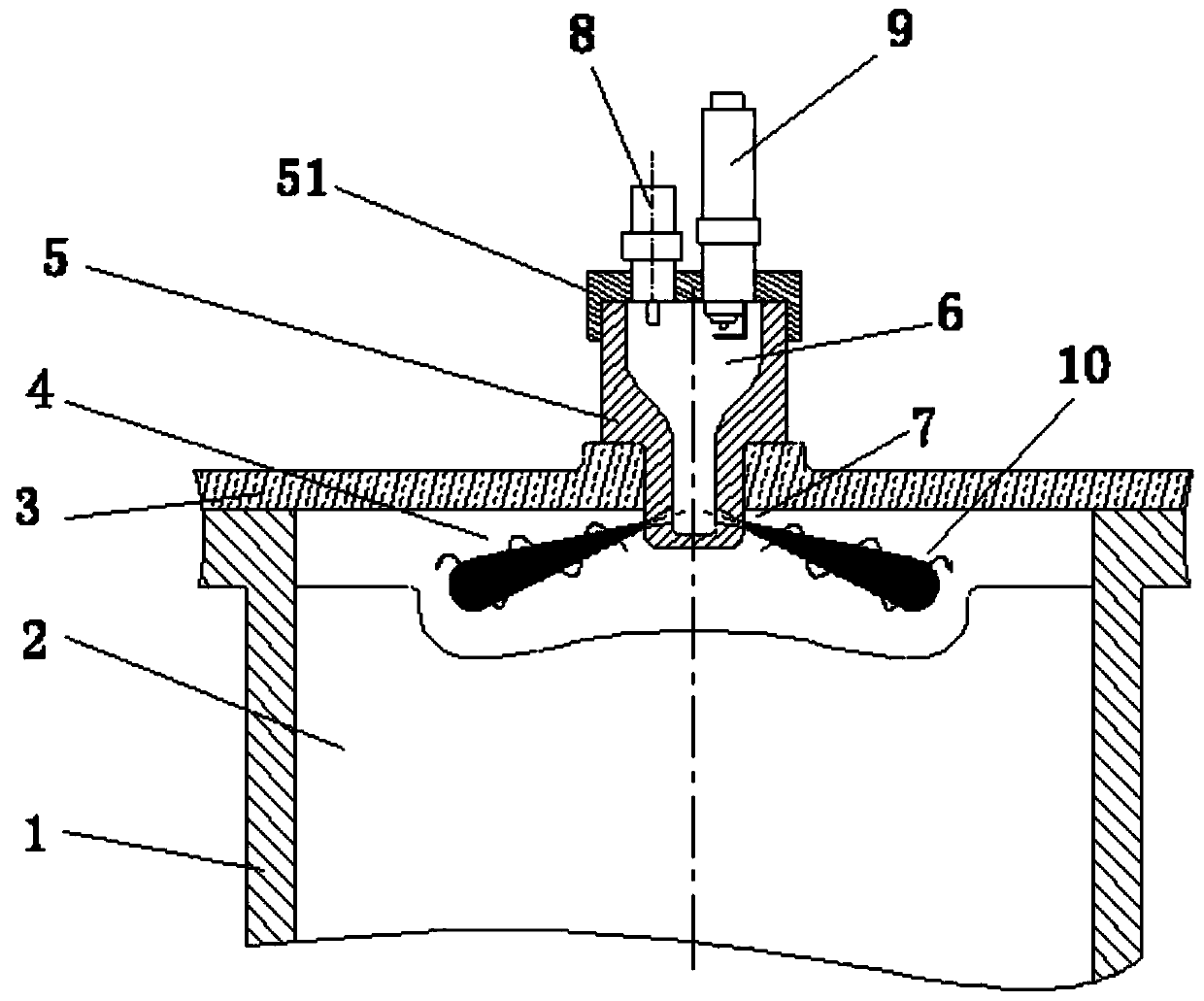 Rotary jet combustion system of ignition chamber type engine