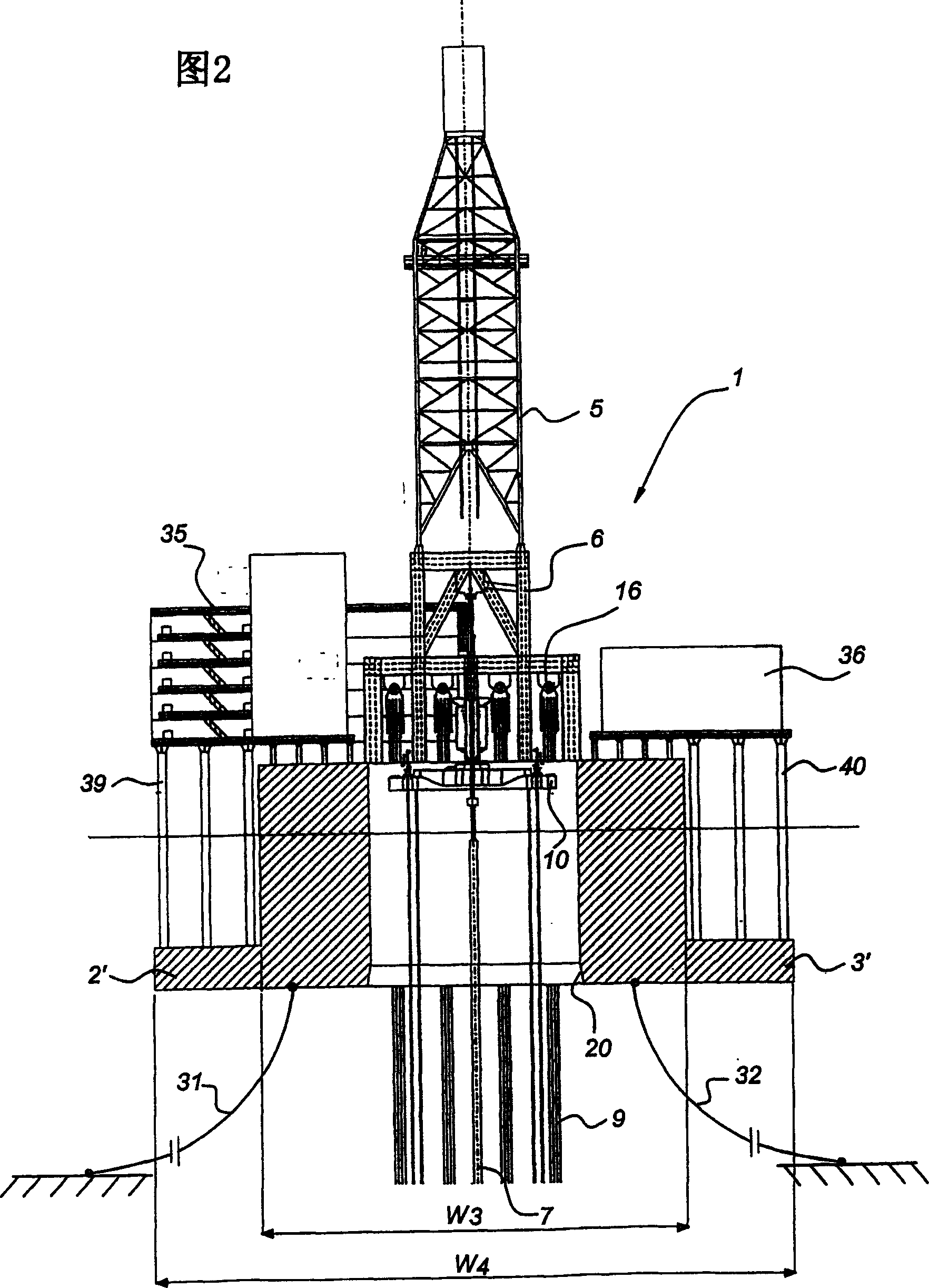 Vessel comprising transverse skirts