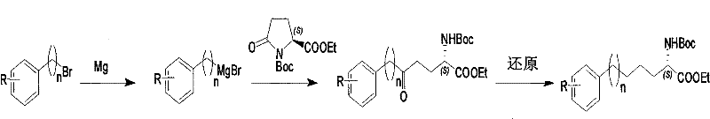 Method for synthesizing optically active derivative of omega - aryl - (2S) - N - boc -alpha amino acid