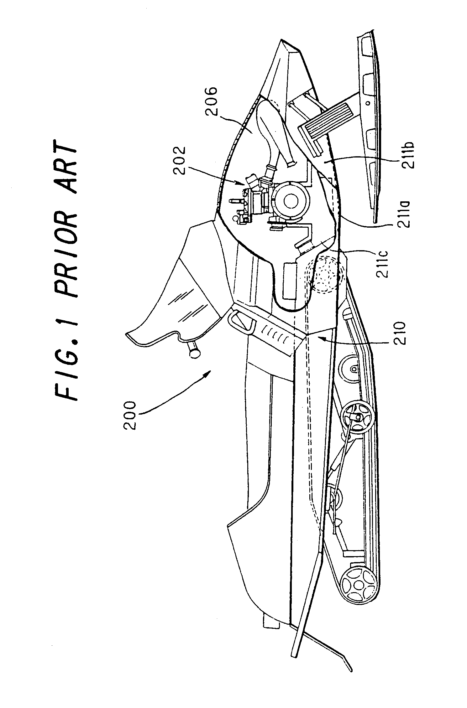 Snowmobile four-cycle engine arrangement