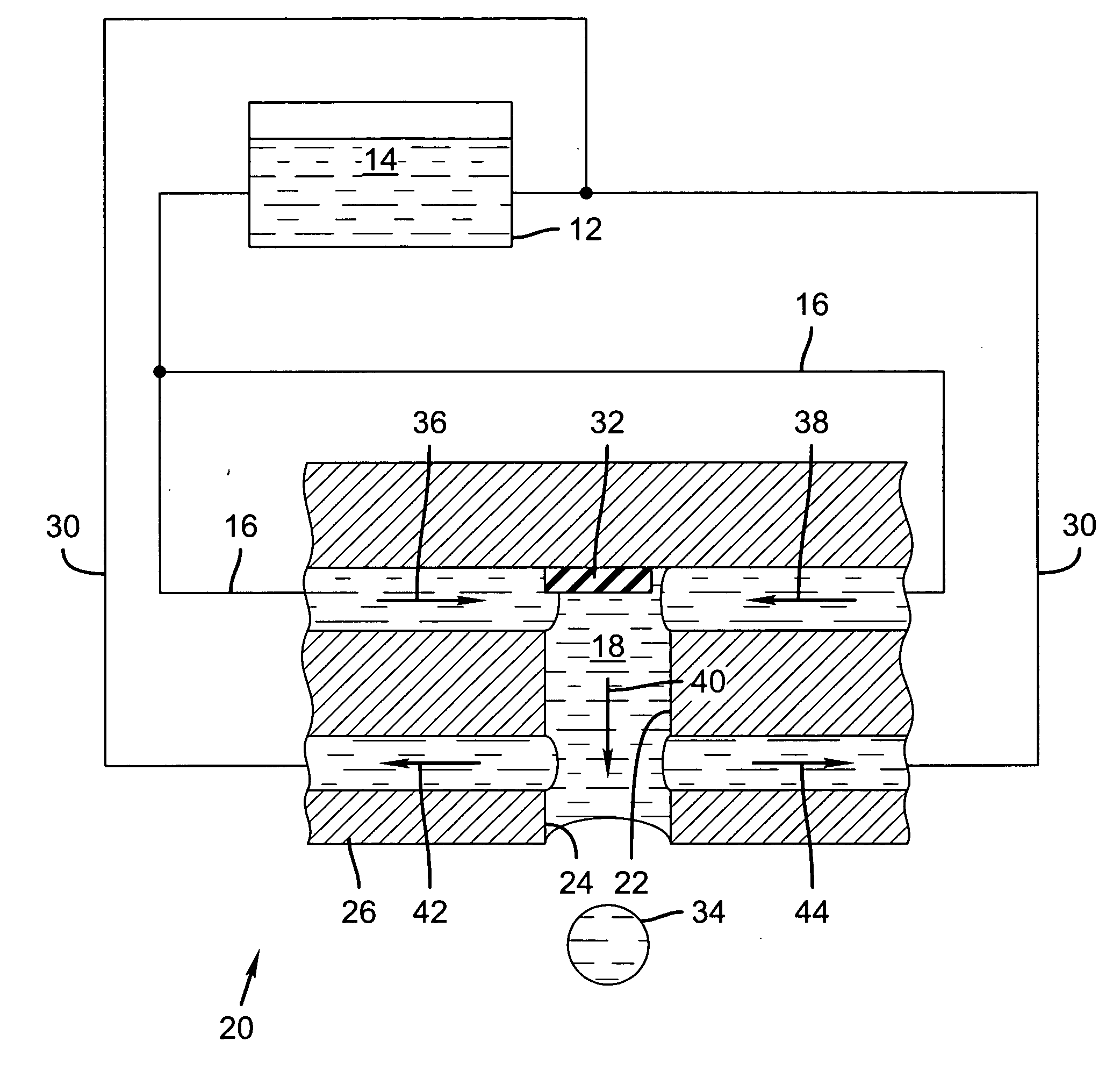 Drop on demand print head with fluid stagnation point at nozzle opening