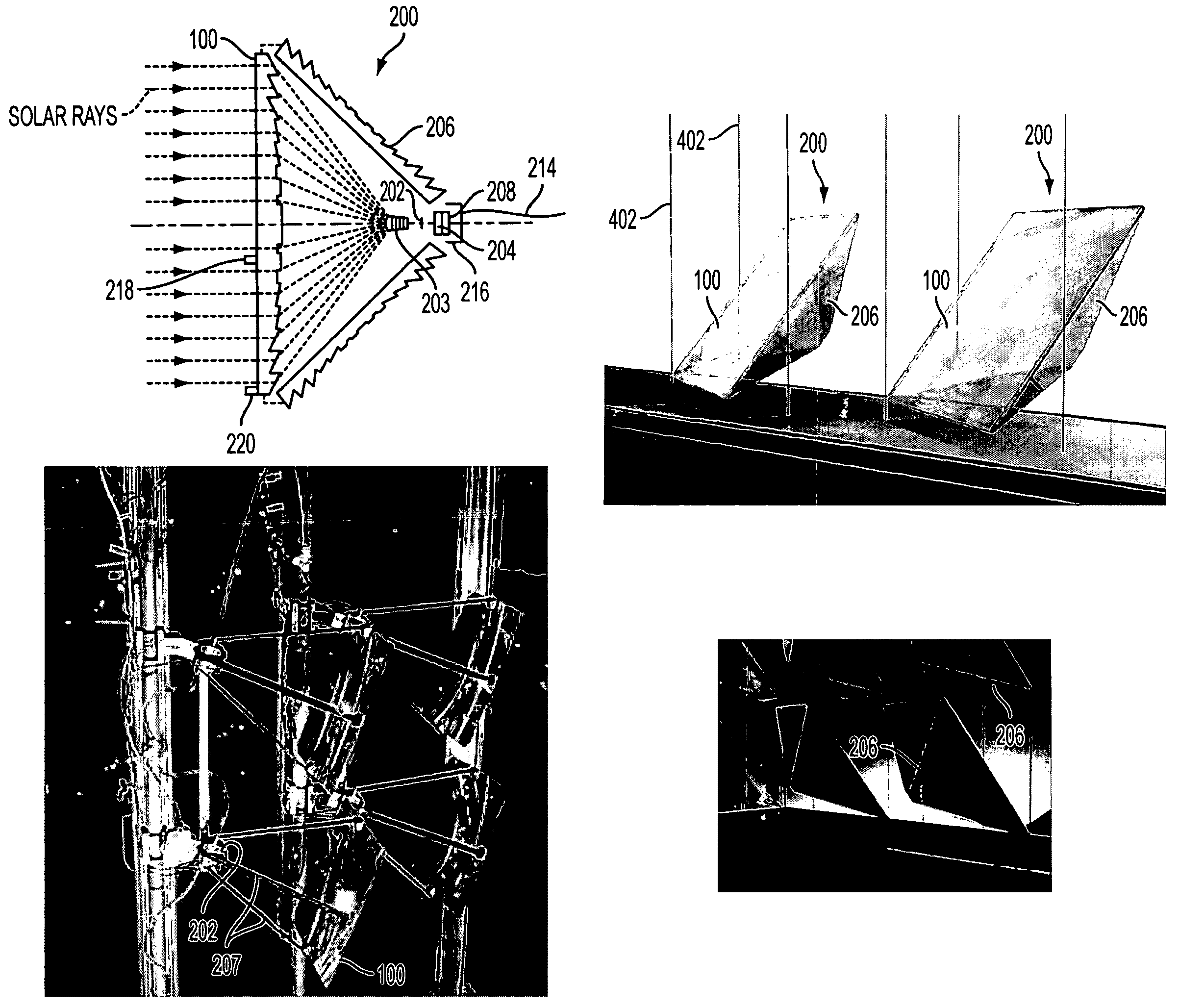 Concentrating type solar collection and daylighting system within glazed building envelopes