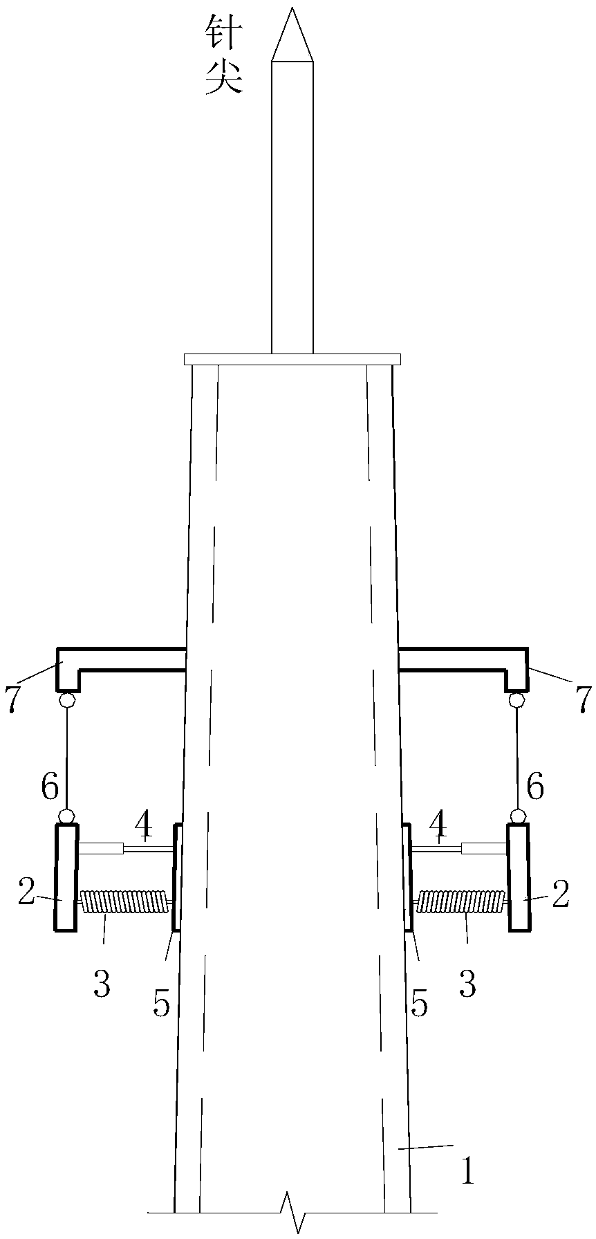 A lightning rod vibration absorbing device for a substation