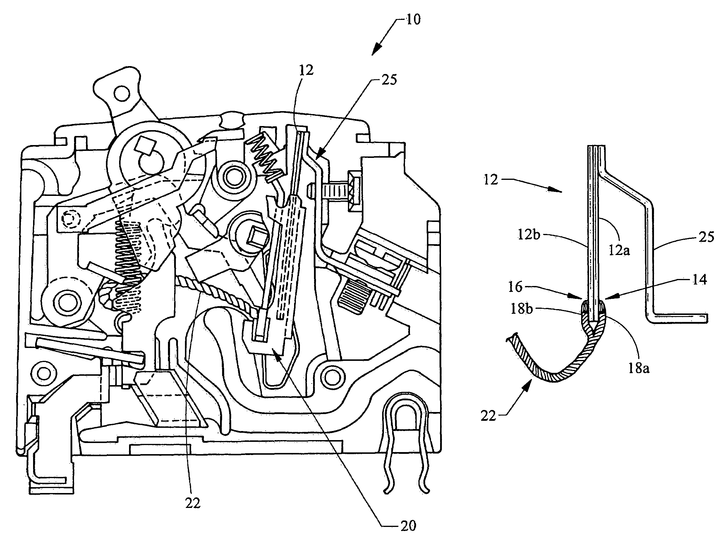 Trip unit having a plurality of stacked bimetal elements