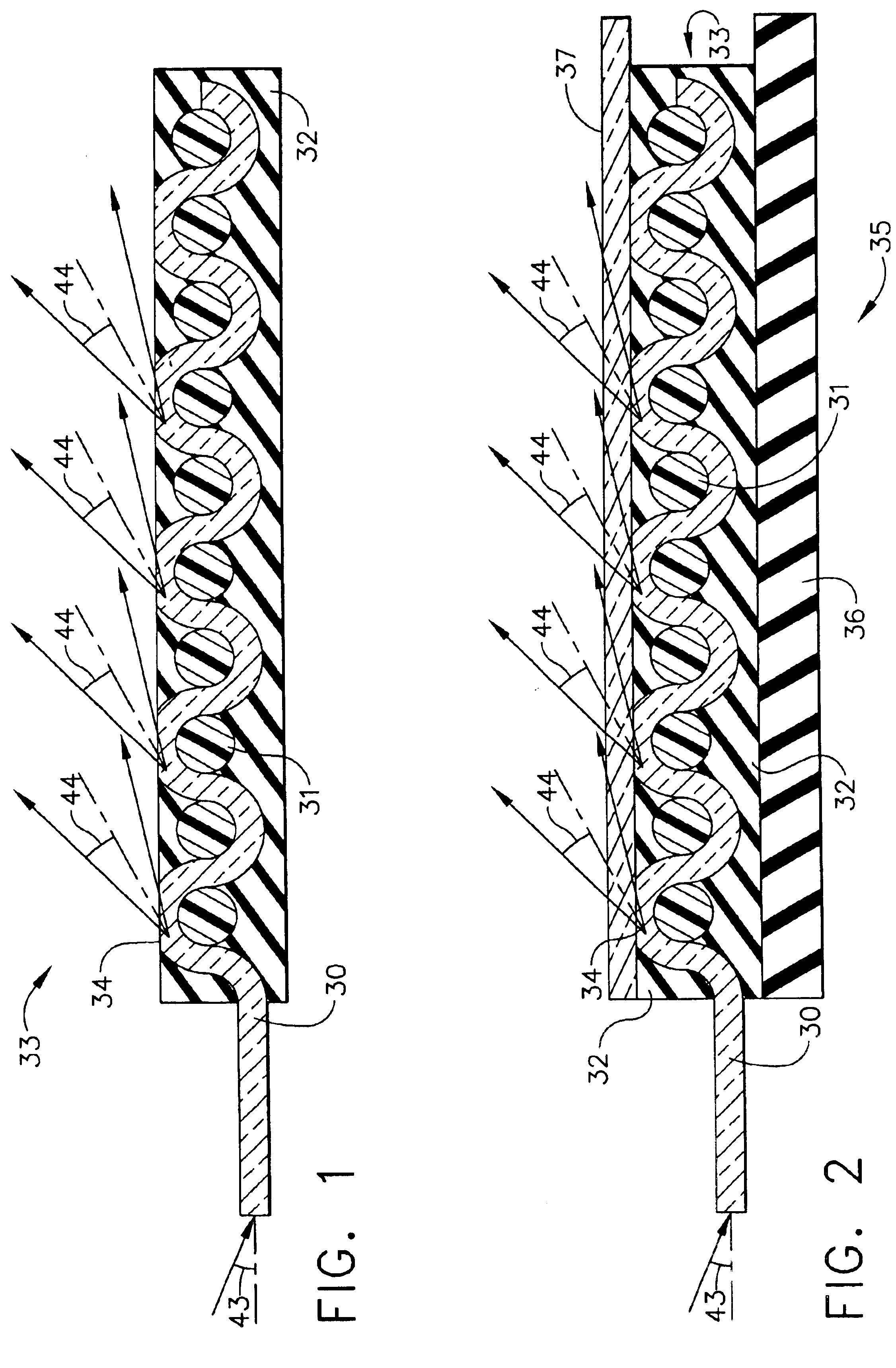 Fiber optic fabric with opaque coating for directional light emission