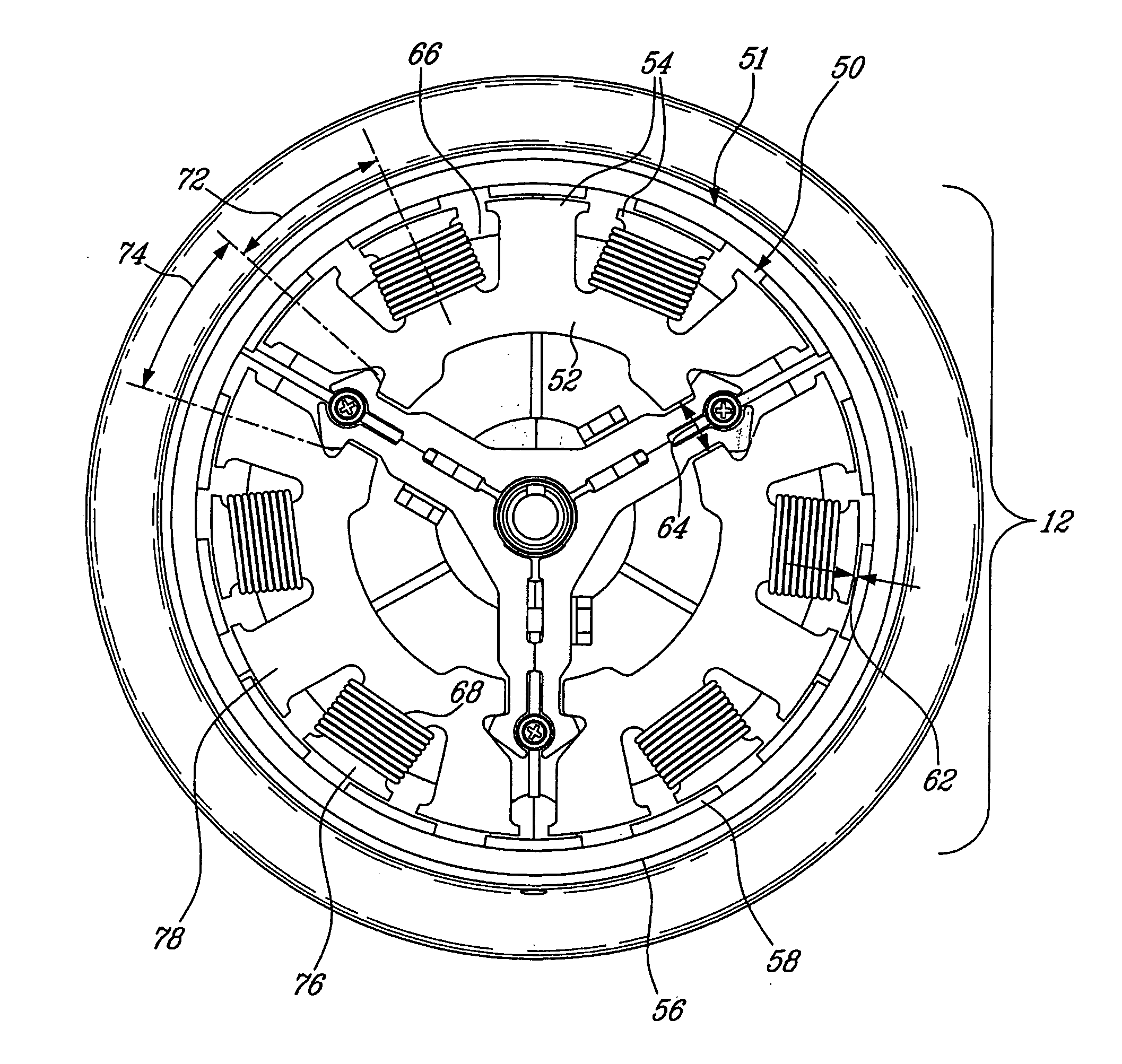 Multi-phase electrical motor for use in a wheel