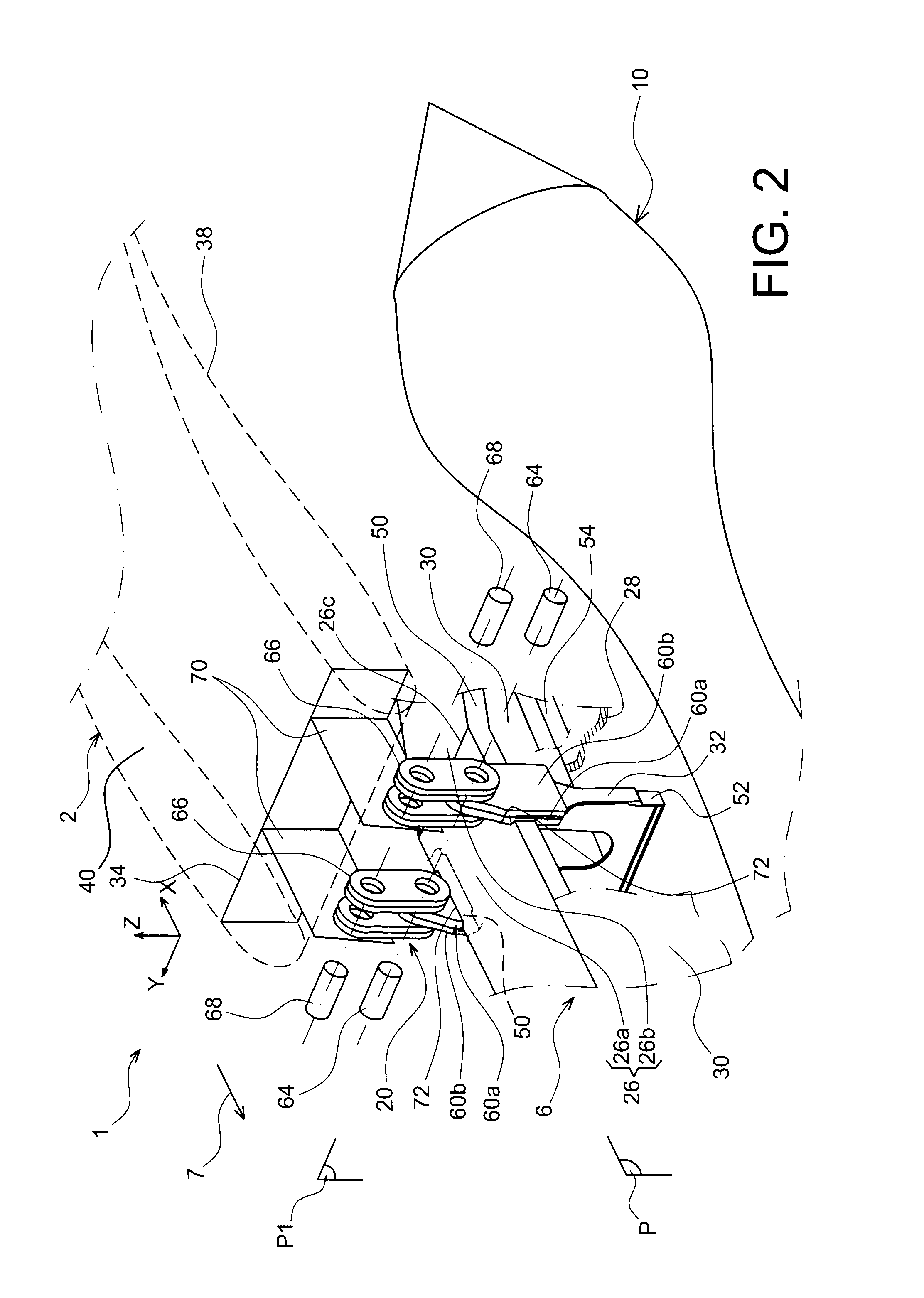 Pylon caisson attachment on a wing, gripping a lateral panel of the caisson