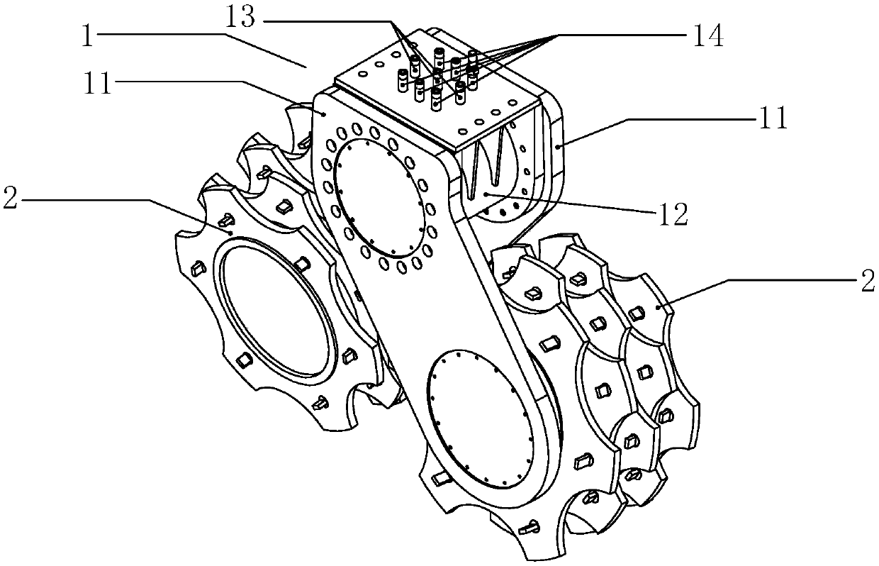 Double-wheel milling power head and double-wheel milling deep stirring machine