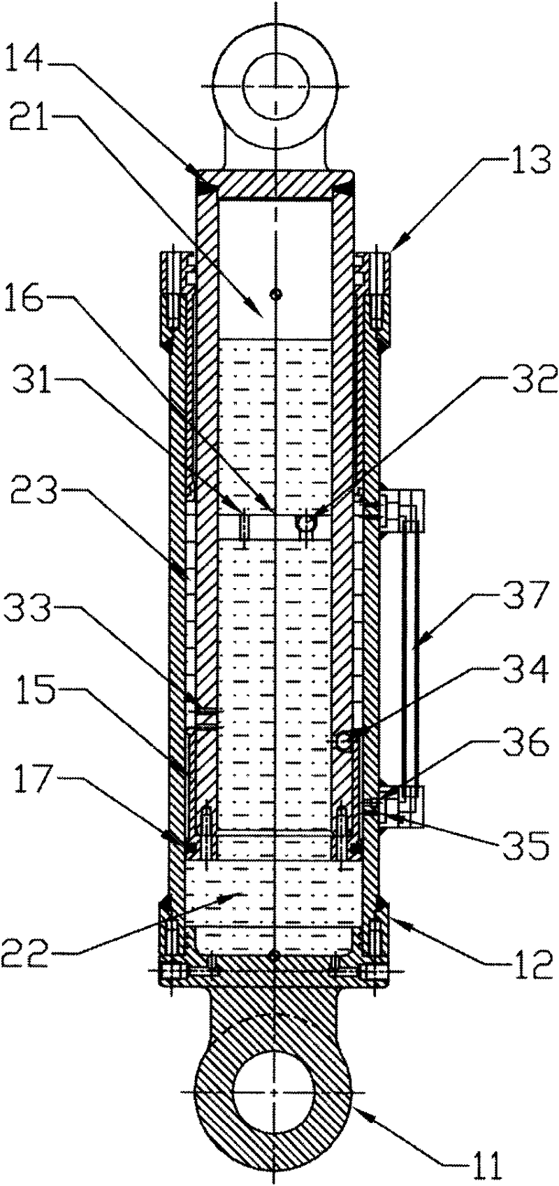 Empty/full load self-adaptive pressure compensation oil-pneumatic suspension cylinder