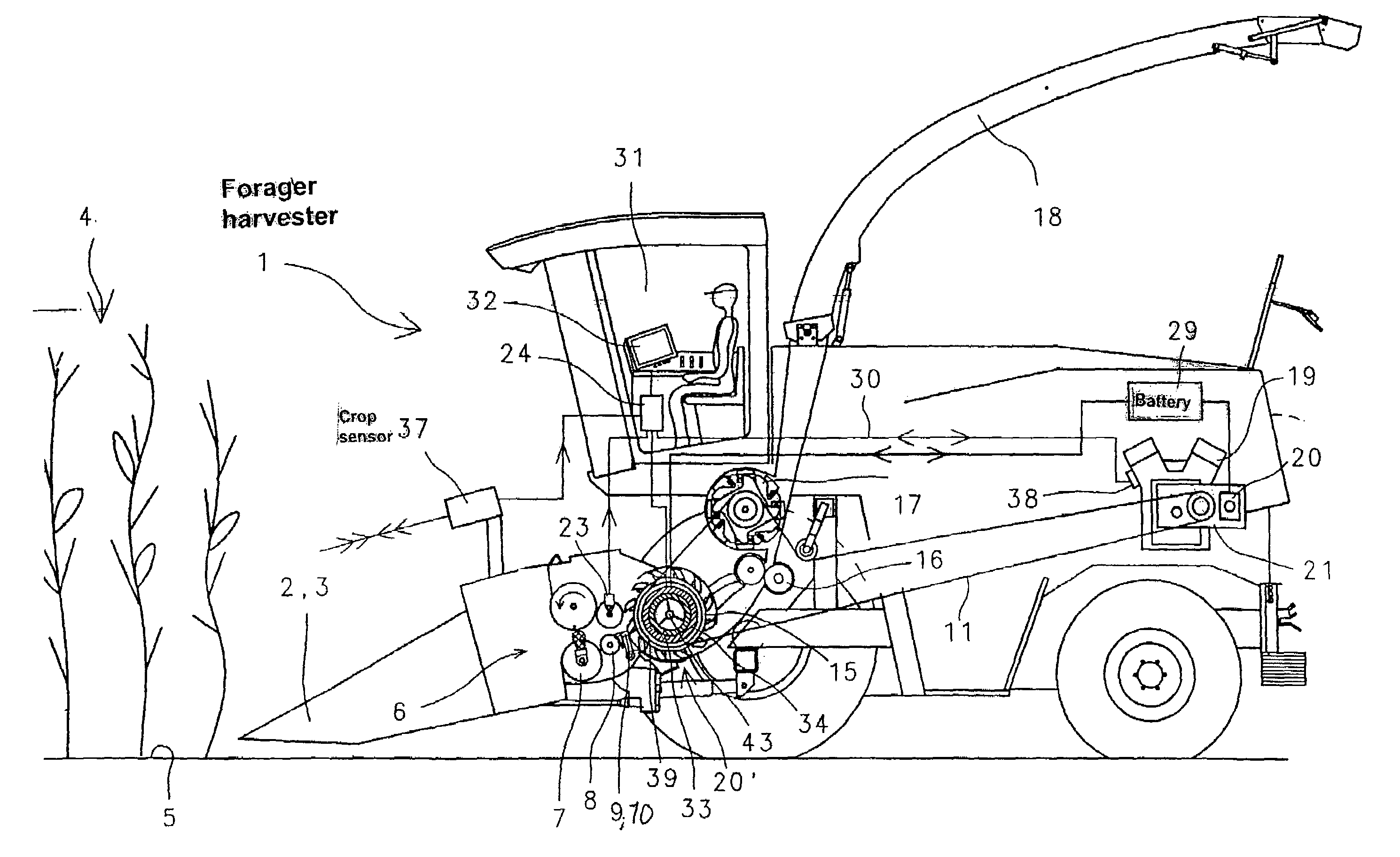 Agricultural machine with energy reservoir for overcoming peak loads