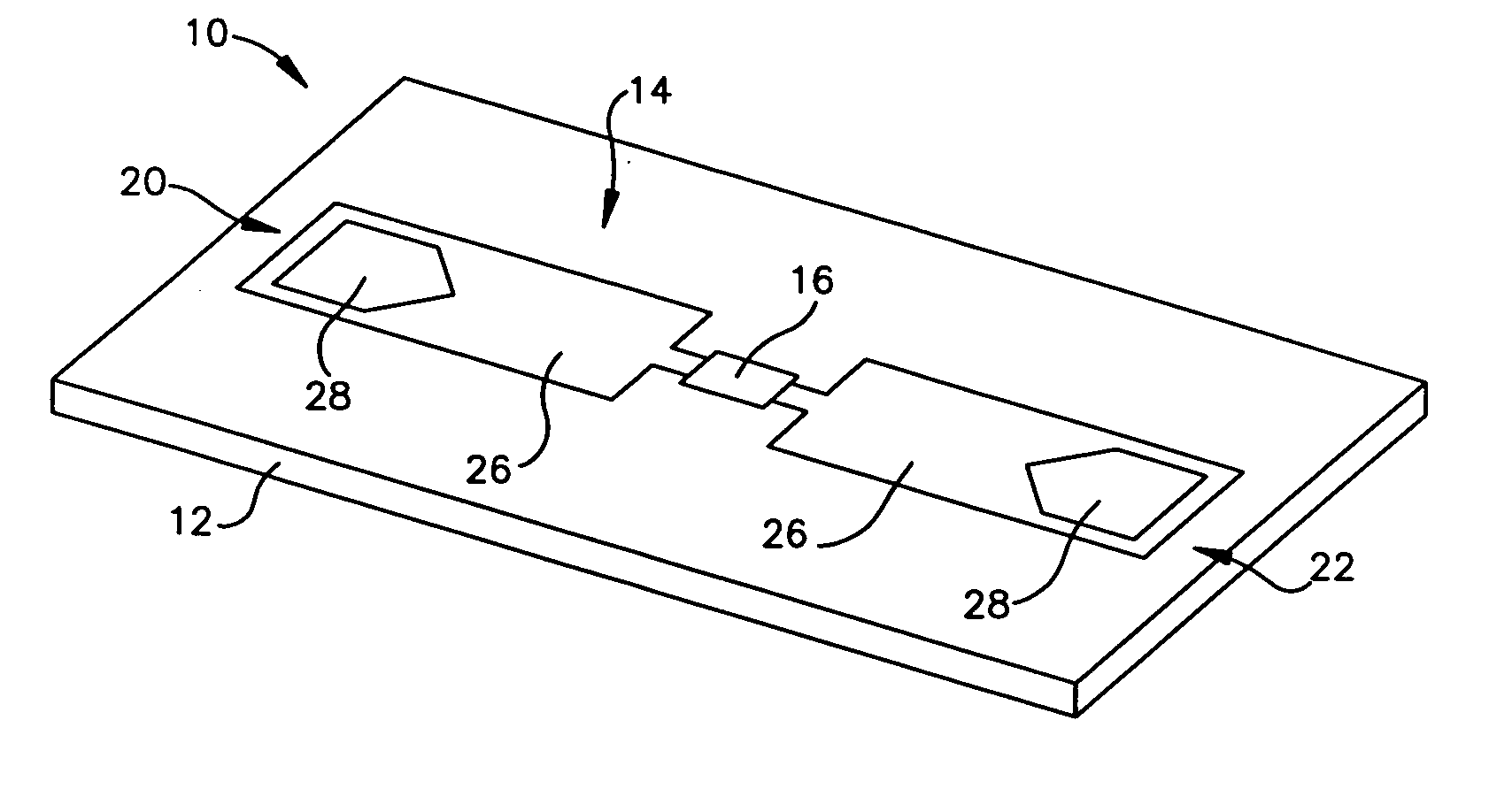 RFID device with patterned antenna, and method of making