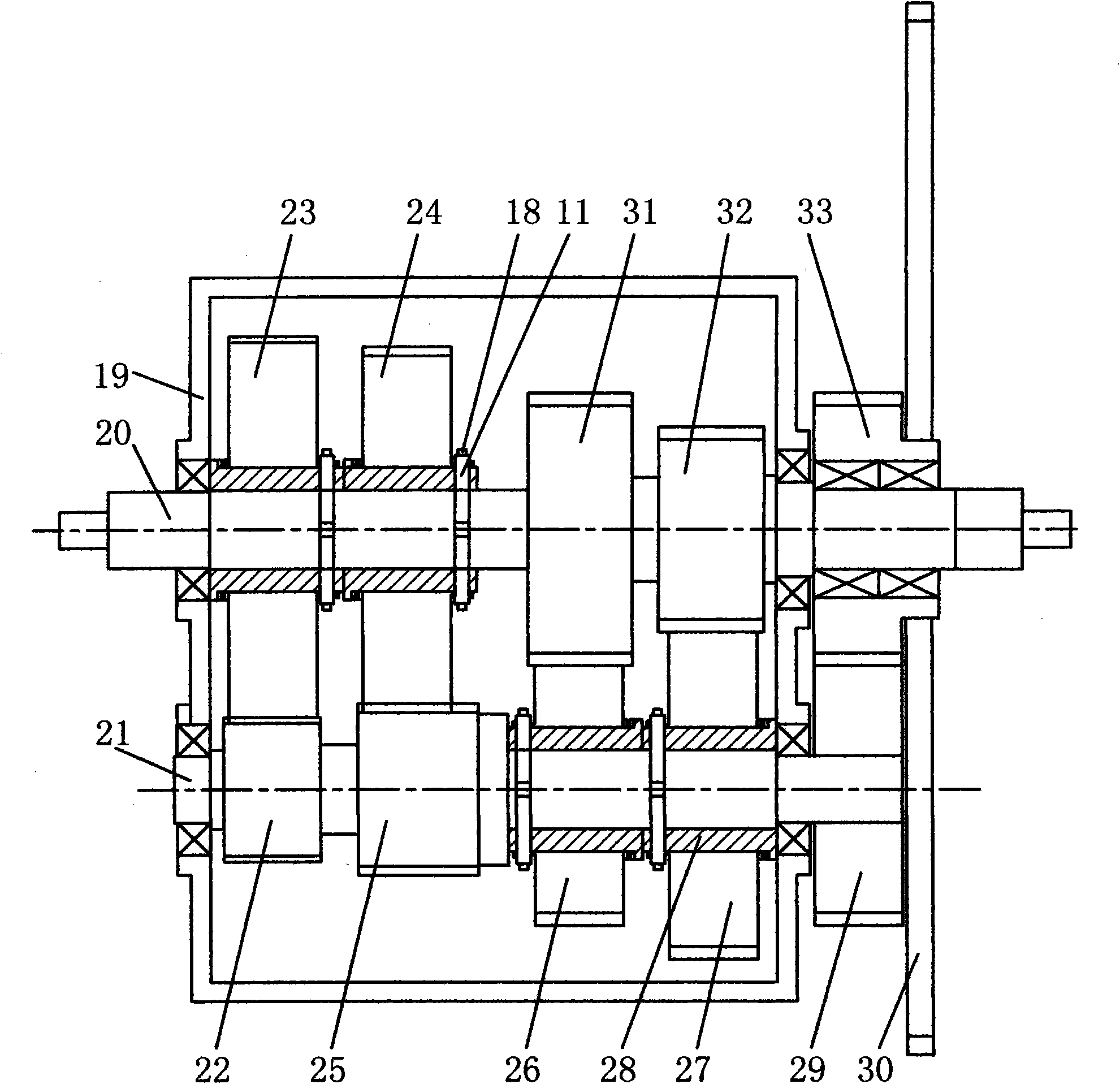 Bicycle with miniature box transmission on middle axle