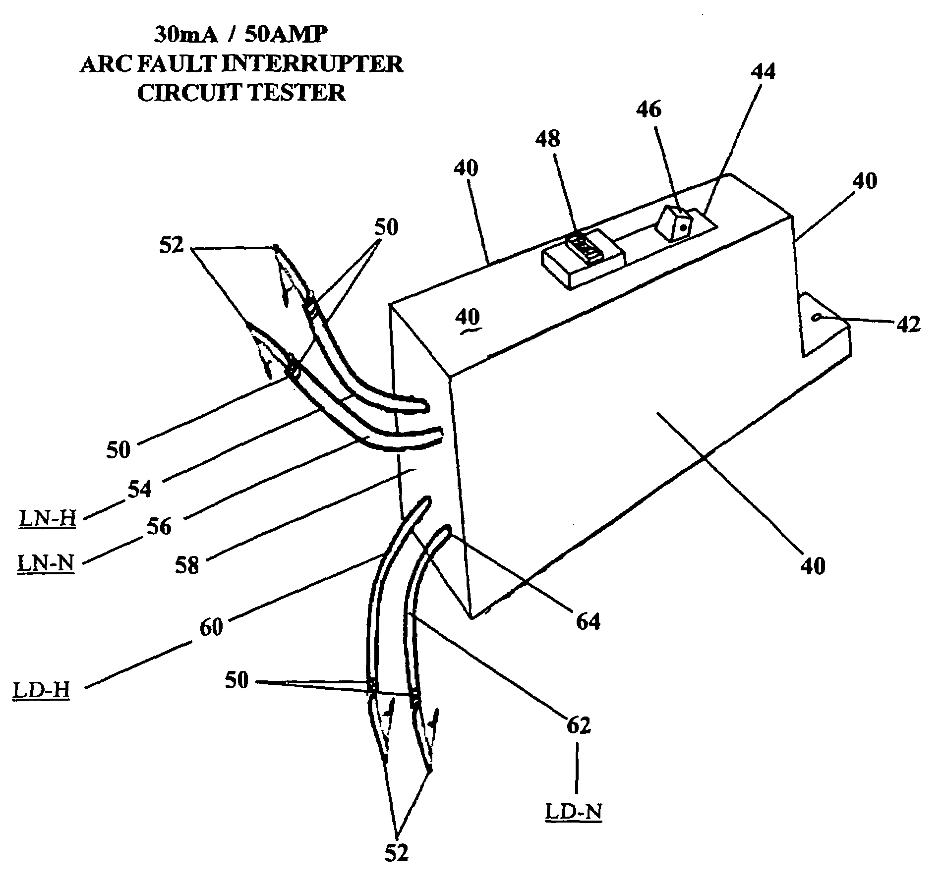 Arc fault and ground fault circuit interrupter tester apparatus and method