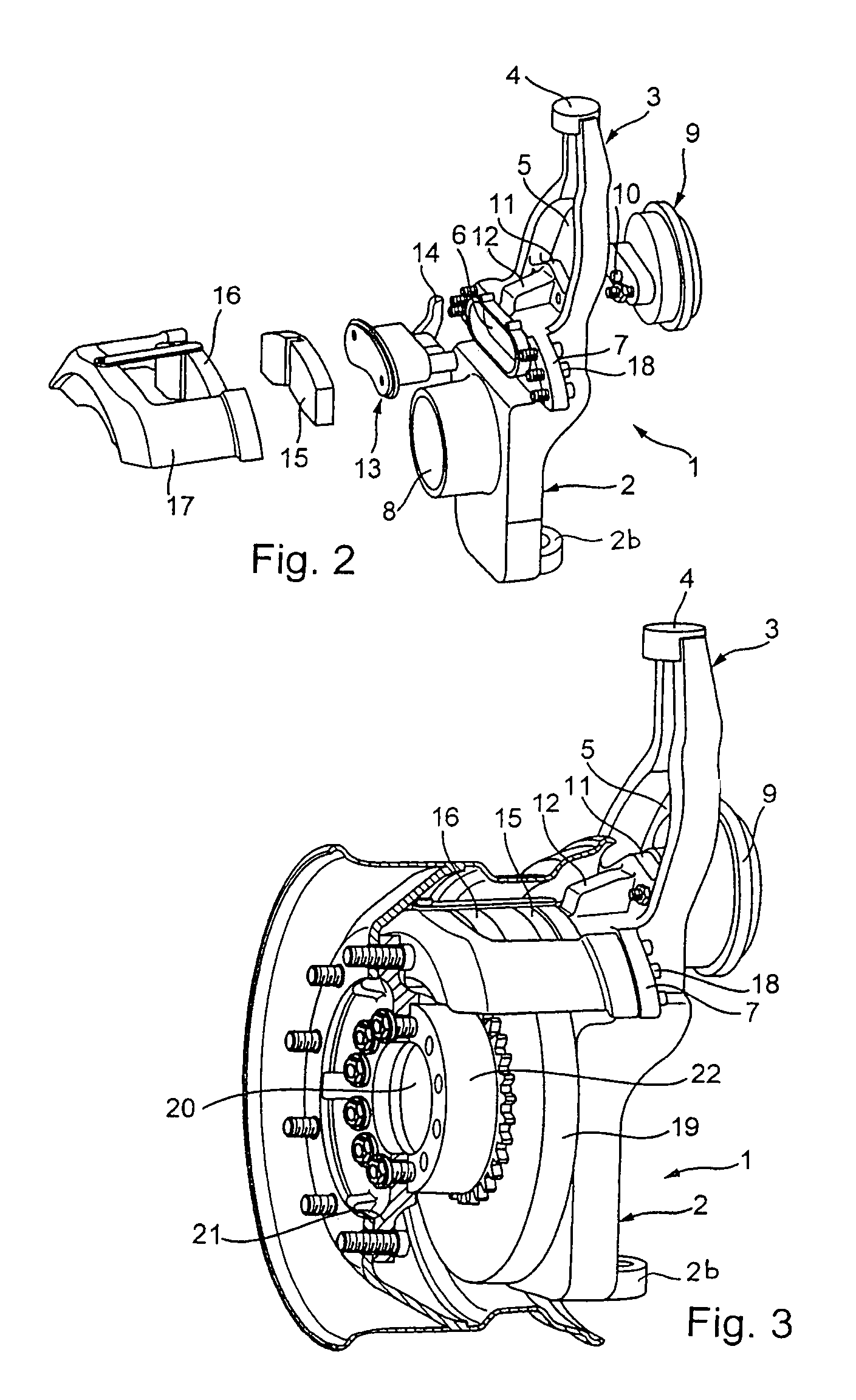 Wheel carrier unit comprising an integrated brake application unit