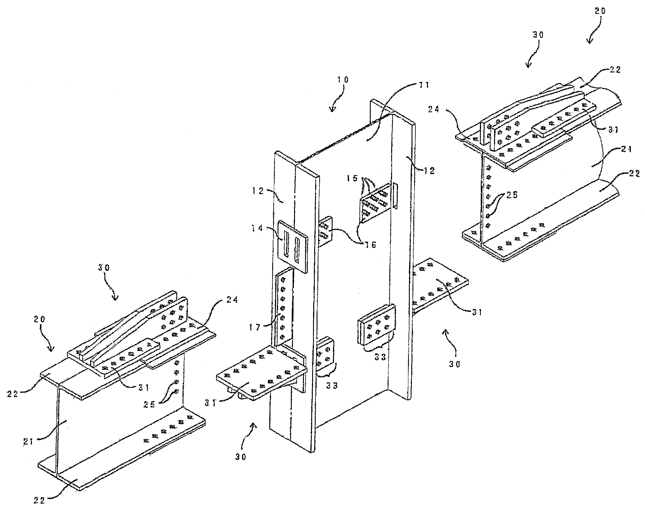 Connecting structure for steel frame columns and steel frame girders