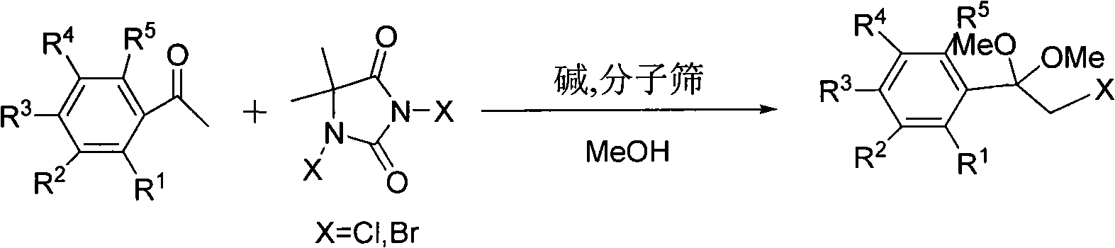 One-step method for preparing alpha-halo acetophenone dimethyl ketal compounds