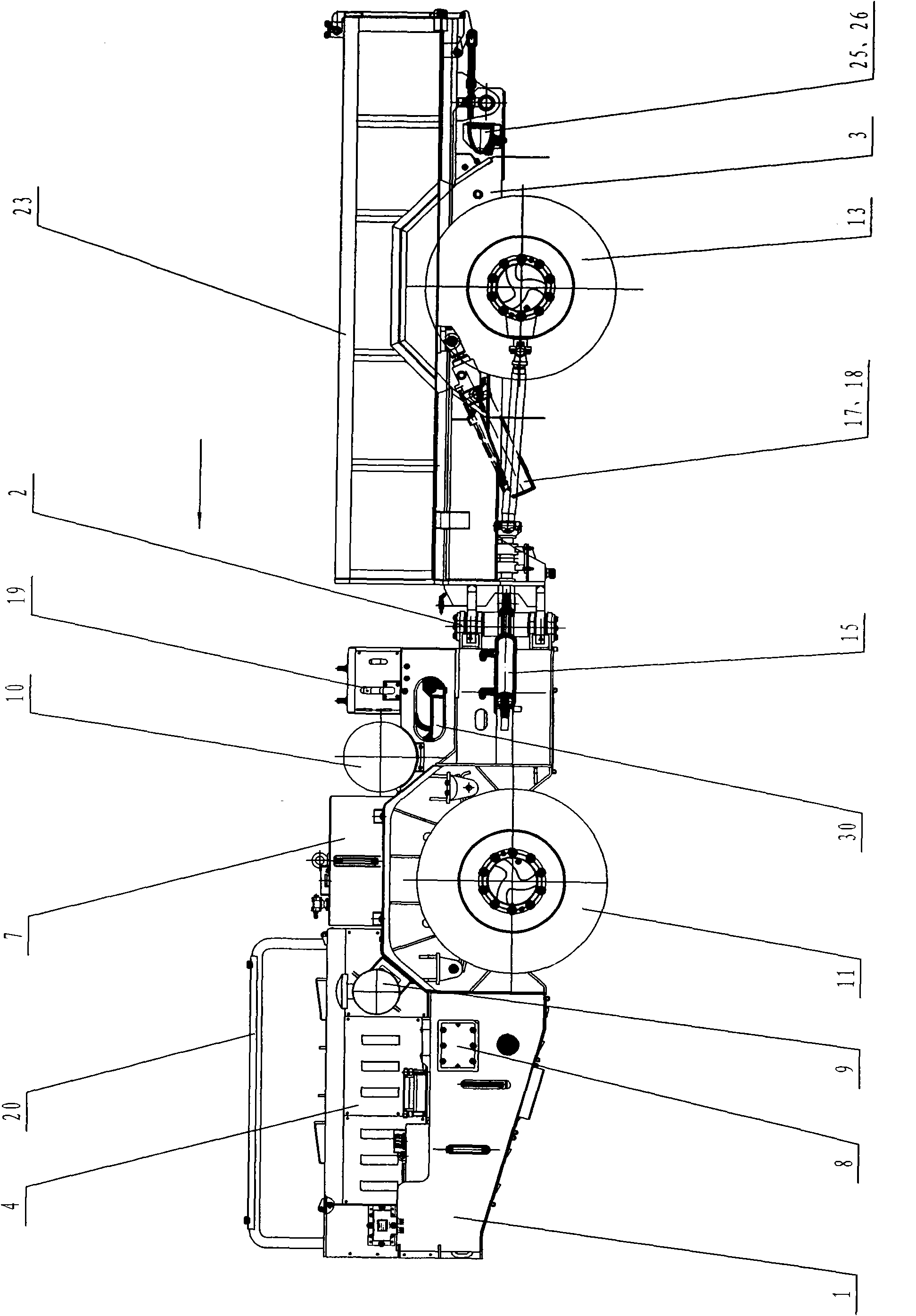 Articulated rubber wheel transport vehicle