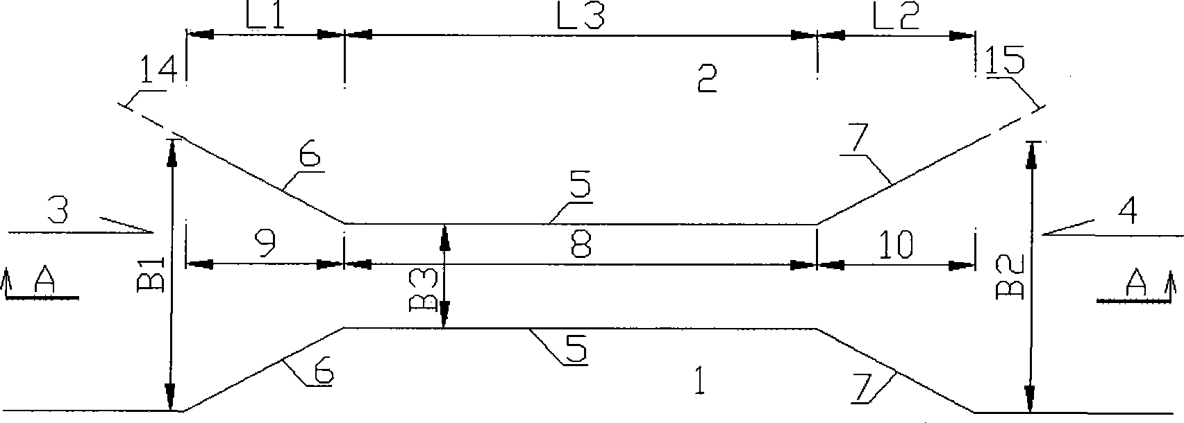 Channel shaped deep water tidal channel formed by means of 'bidirectional contraction effect'