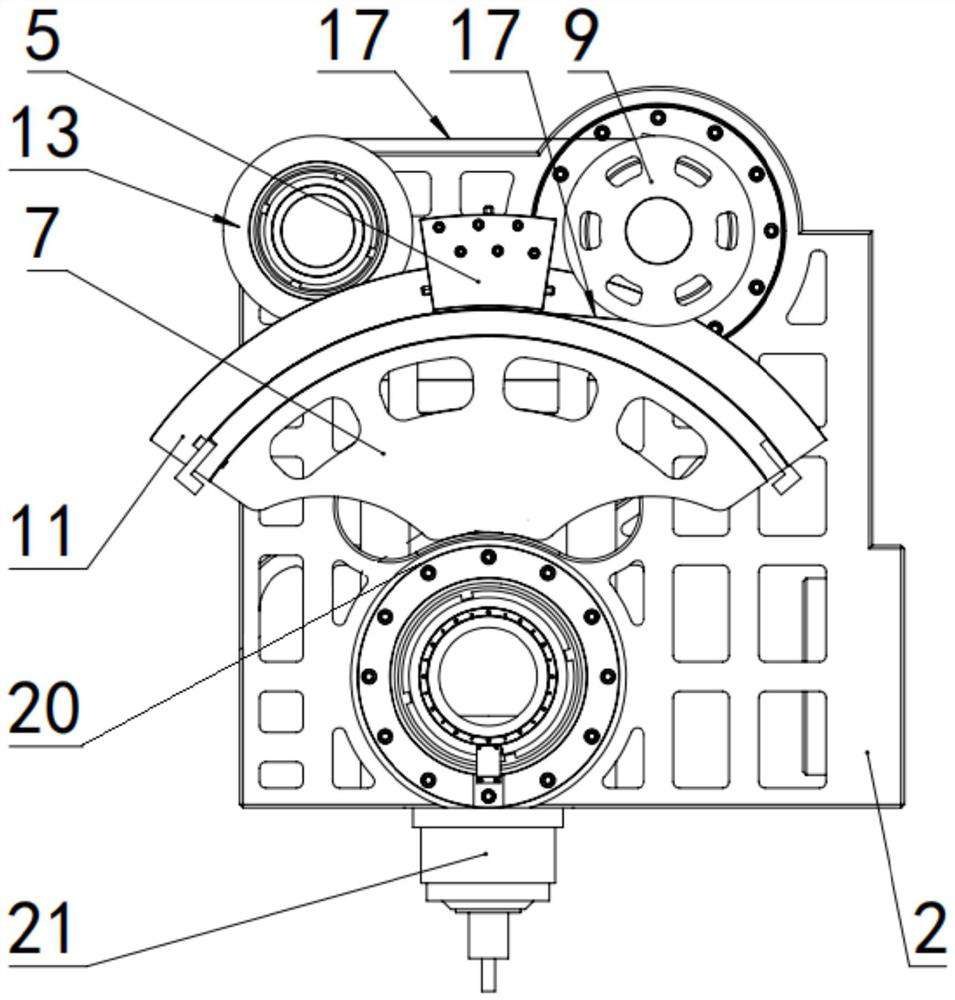 A steel belt drive swing head structure