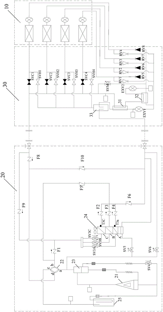 Multiple-on-line system and liquid return prevention control method thereof