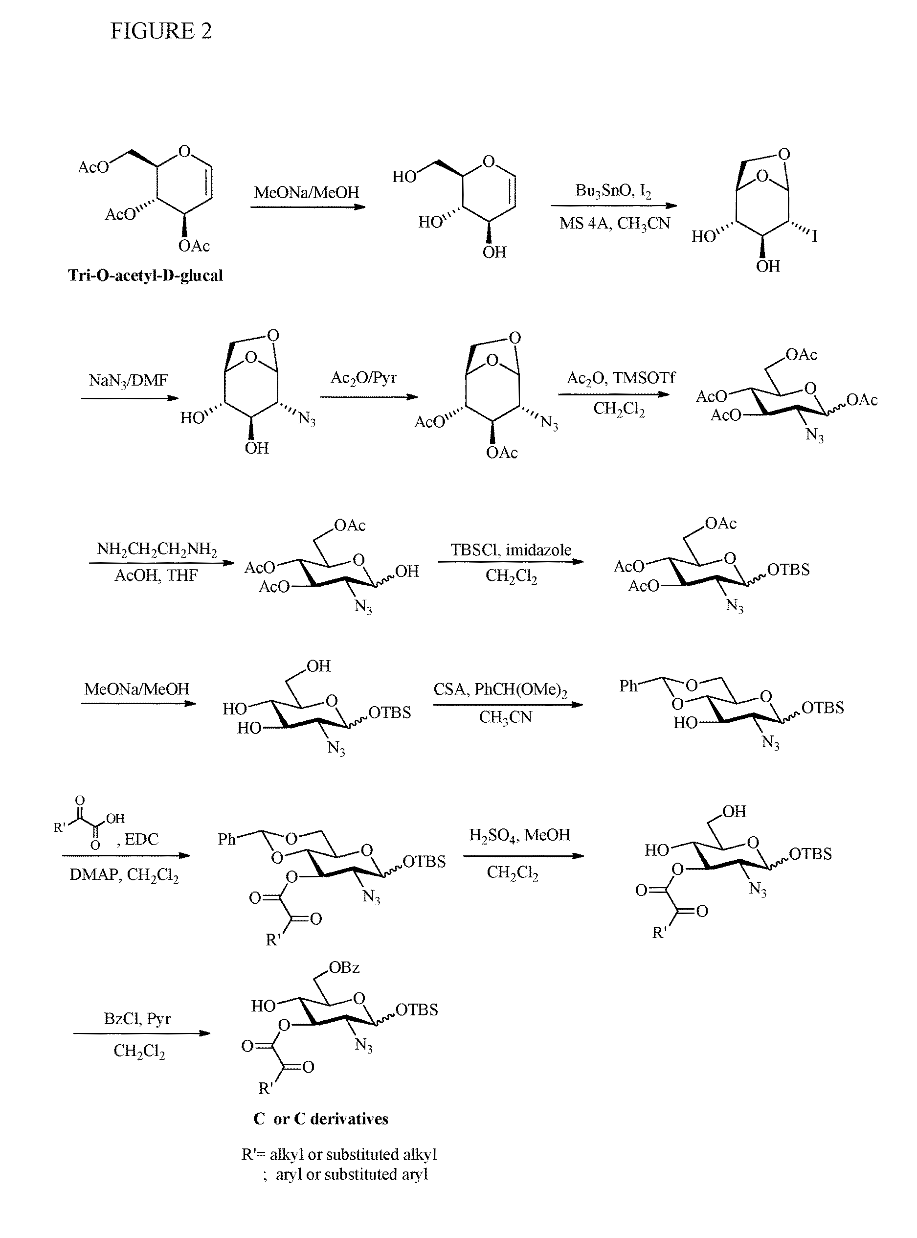 Preparation of monosaccharides, disaccharides, trisaccharides, and pentasaccharides of heparinoids