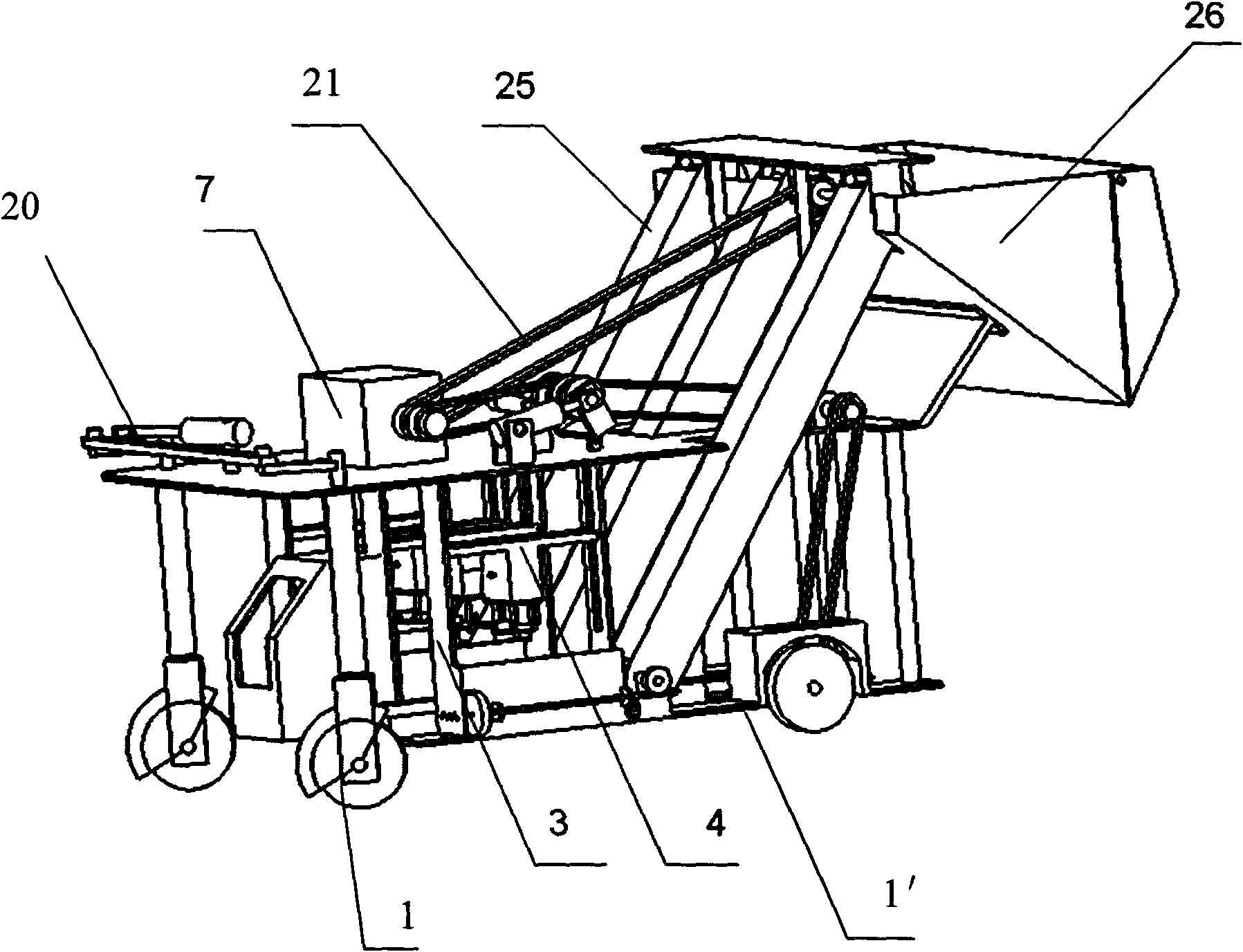 Tobacco harvesting machine with eccentric wheel