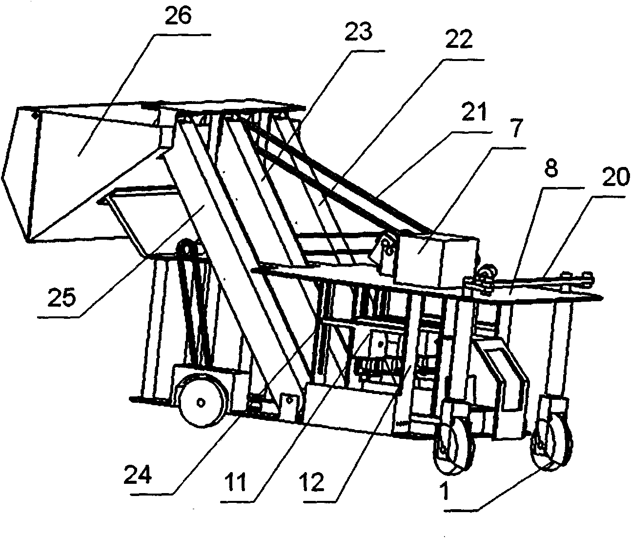 Tobacco harvesting machine with eccentric wheel