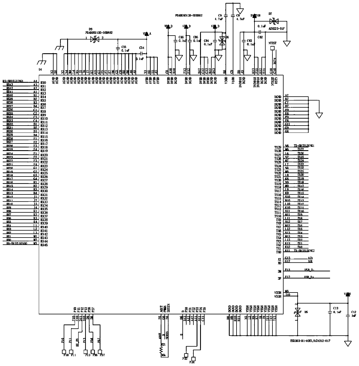 A capacitive touch screen with shielding effectiveness