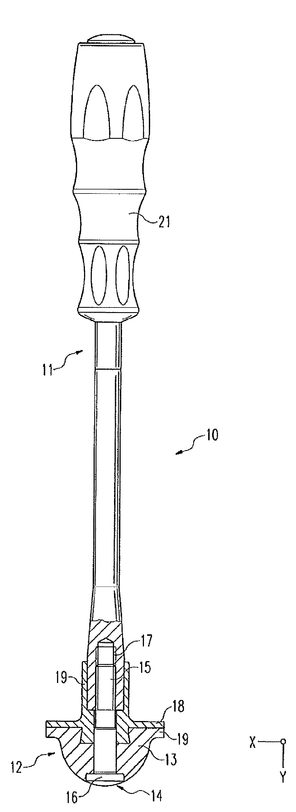 Instrument for handling a joint component by way of a vacuum