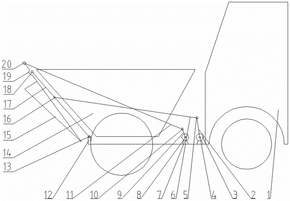 A dump truck that uses rods to control small buckets to automatically load items