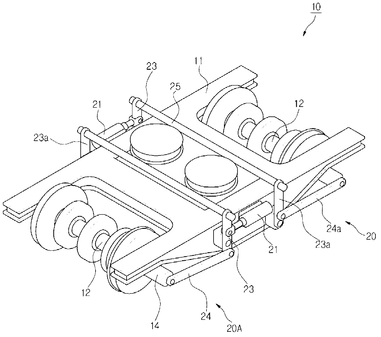 Active steering control device and method for railroad vehicle