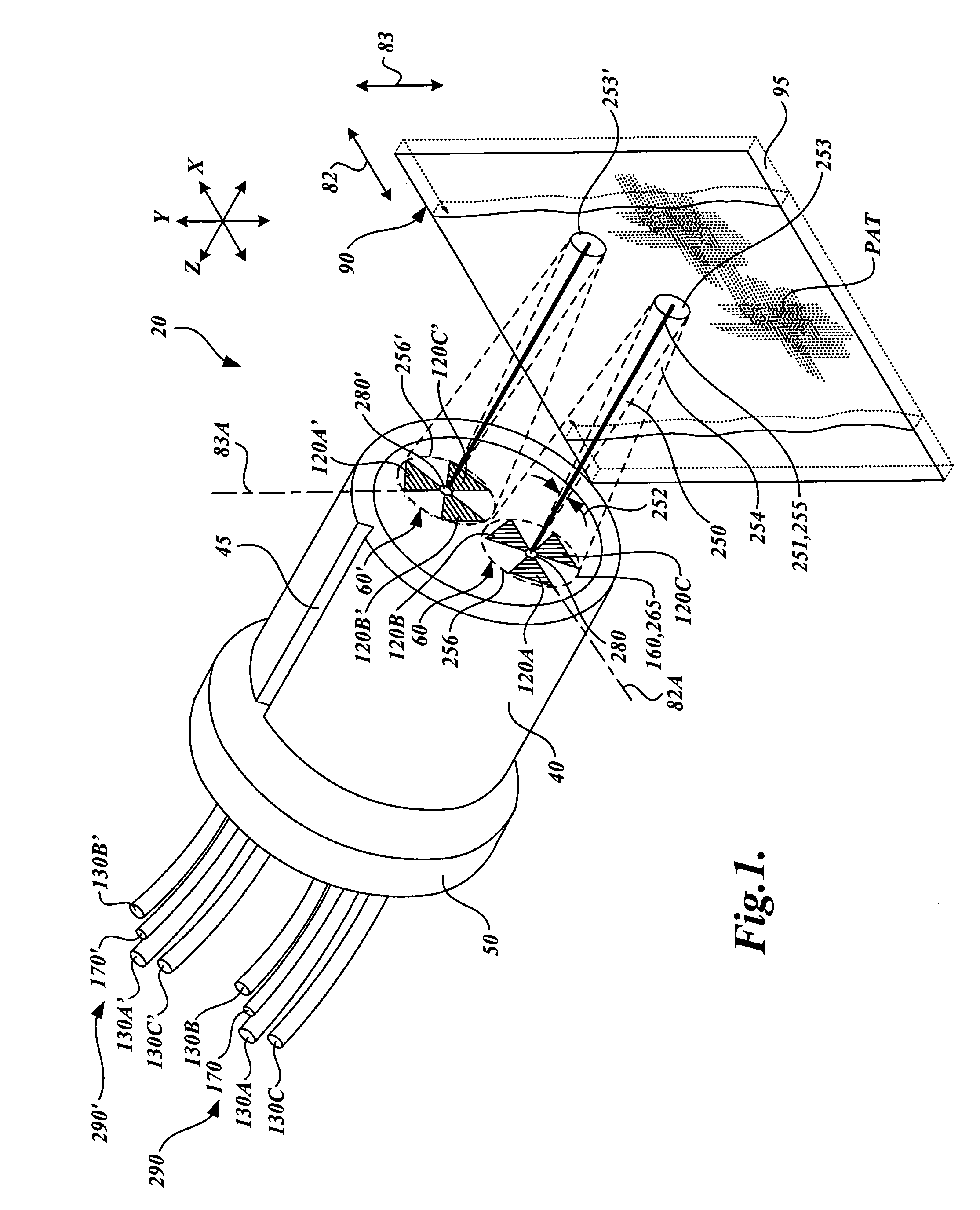 Miniature 2-dimensional encoder readhead using fiber optic receiver channels