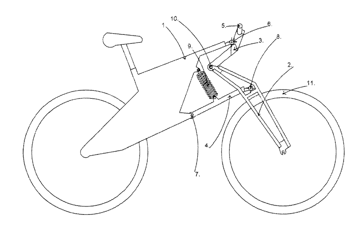 Suspension system for the front wheel of single-track two-wheeled vehicles namely motorcycles and bicycles