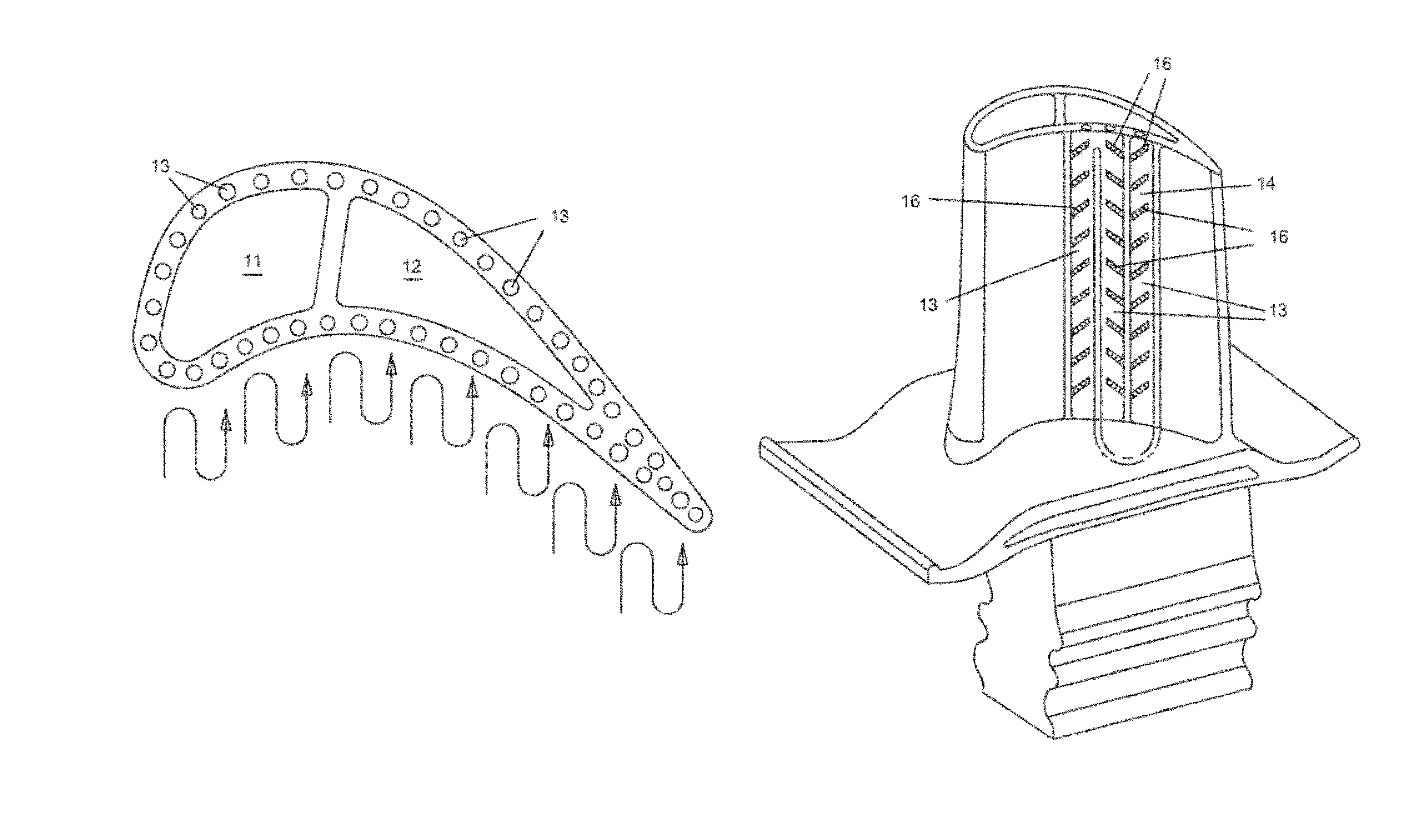 Turbine airfoil with near wall vortex cooling