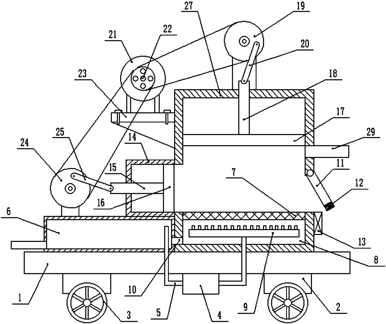 Double-crankshaft type sewage compression and dehydration environmental-friendly treatment device