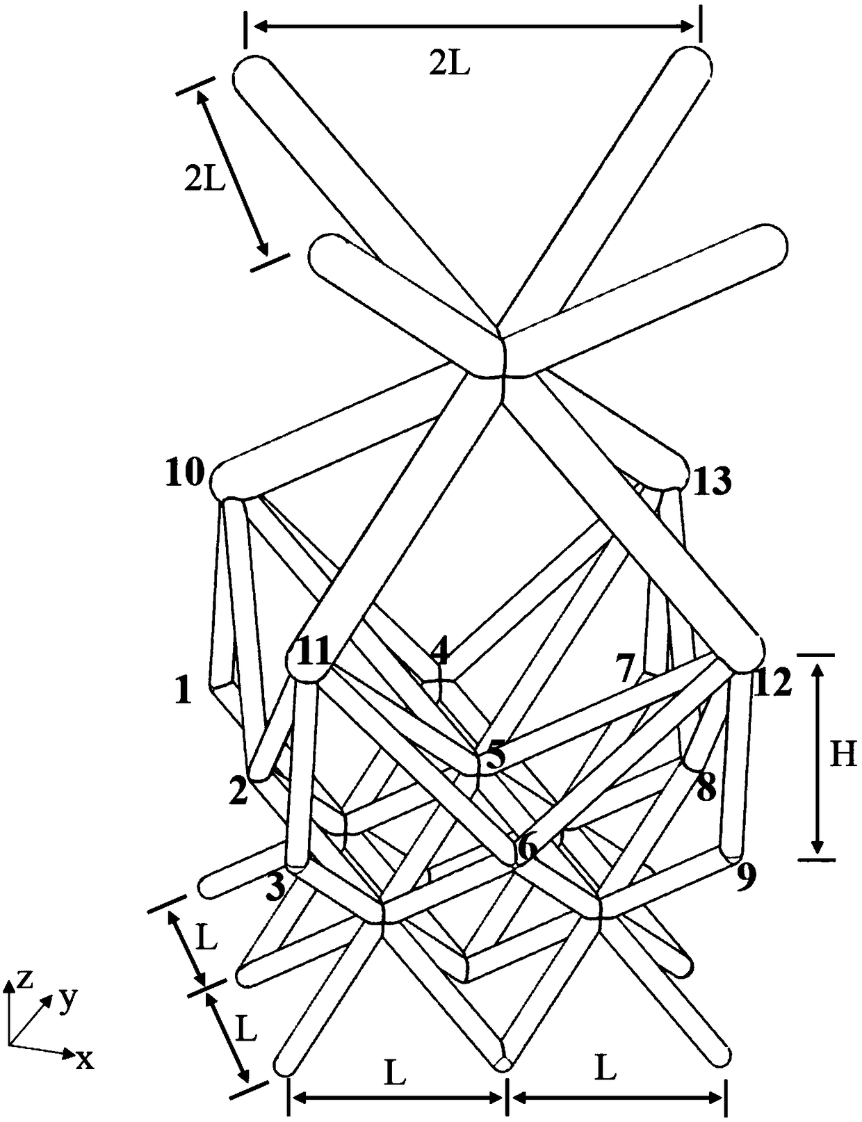 Variable-unit-cell-size opposite-pyramid gradient lattice structure with transition layers